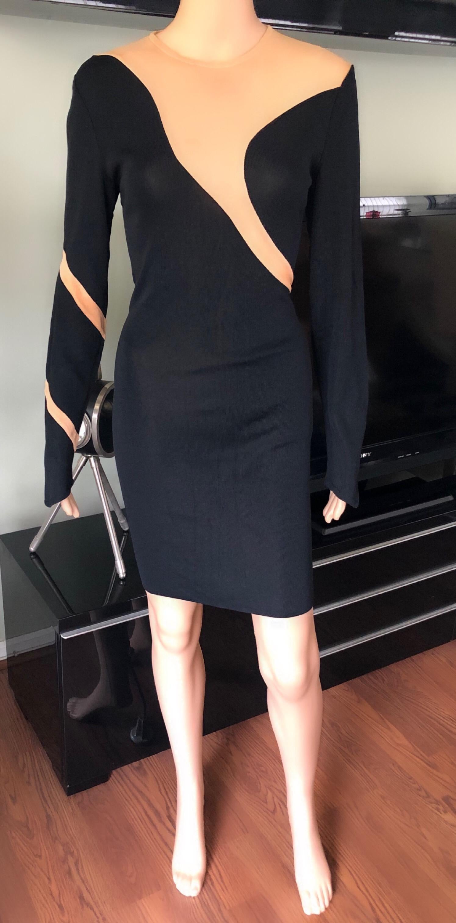 Thierry Mugler Vintage Semi-Sheer Panels Bodycon Black Dress  In Good Condition For Sale In Naples, FL