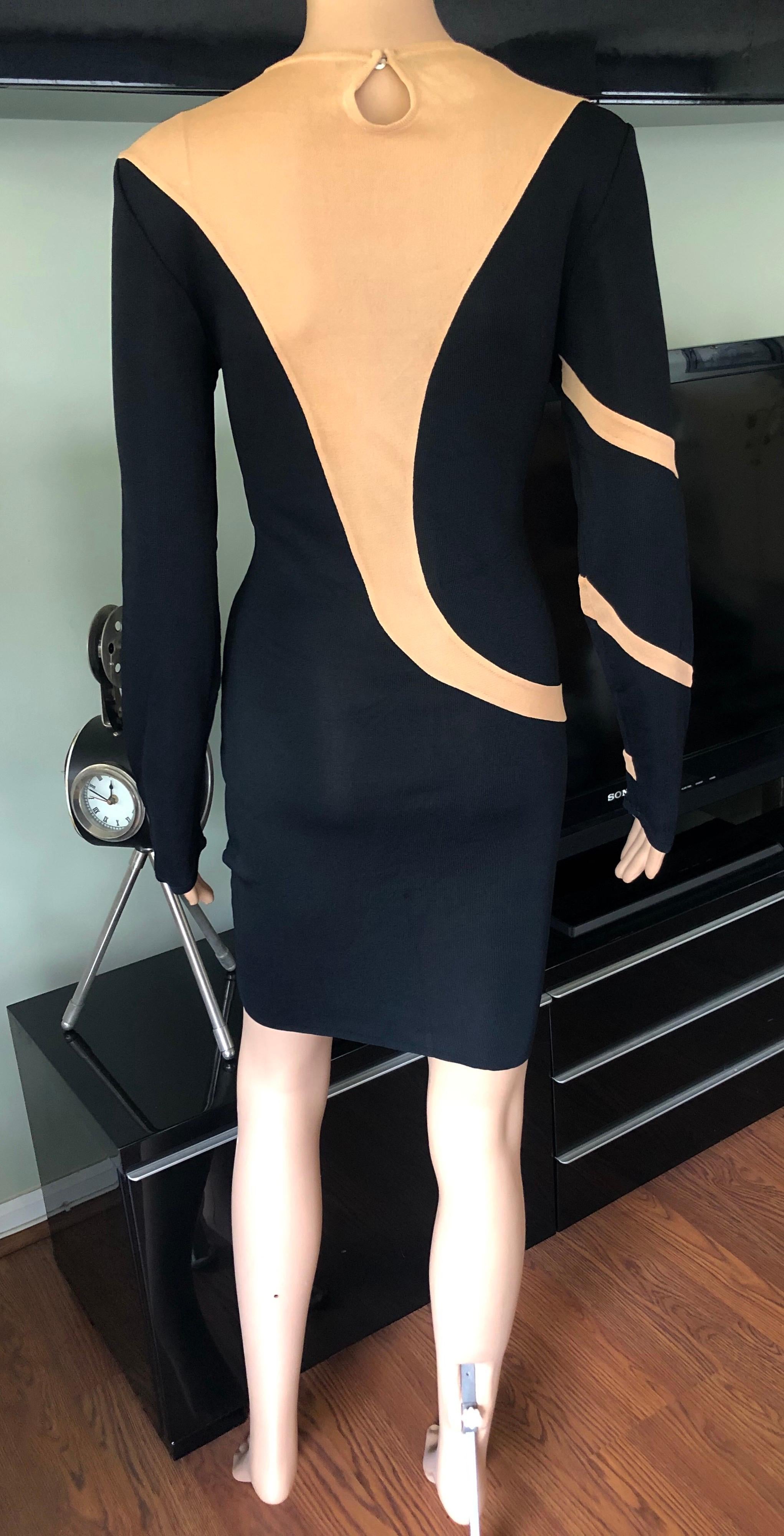 Women's Thierry Mugler Vintage Semi-Sheer Panels Bodycon Black Dress  For Sale