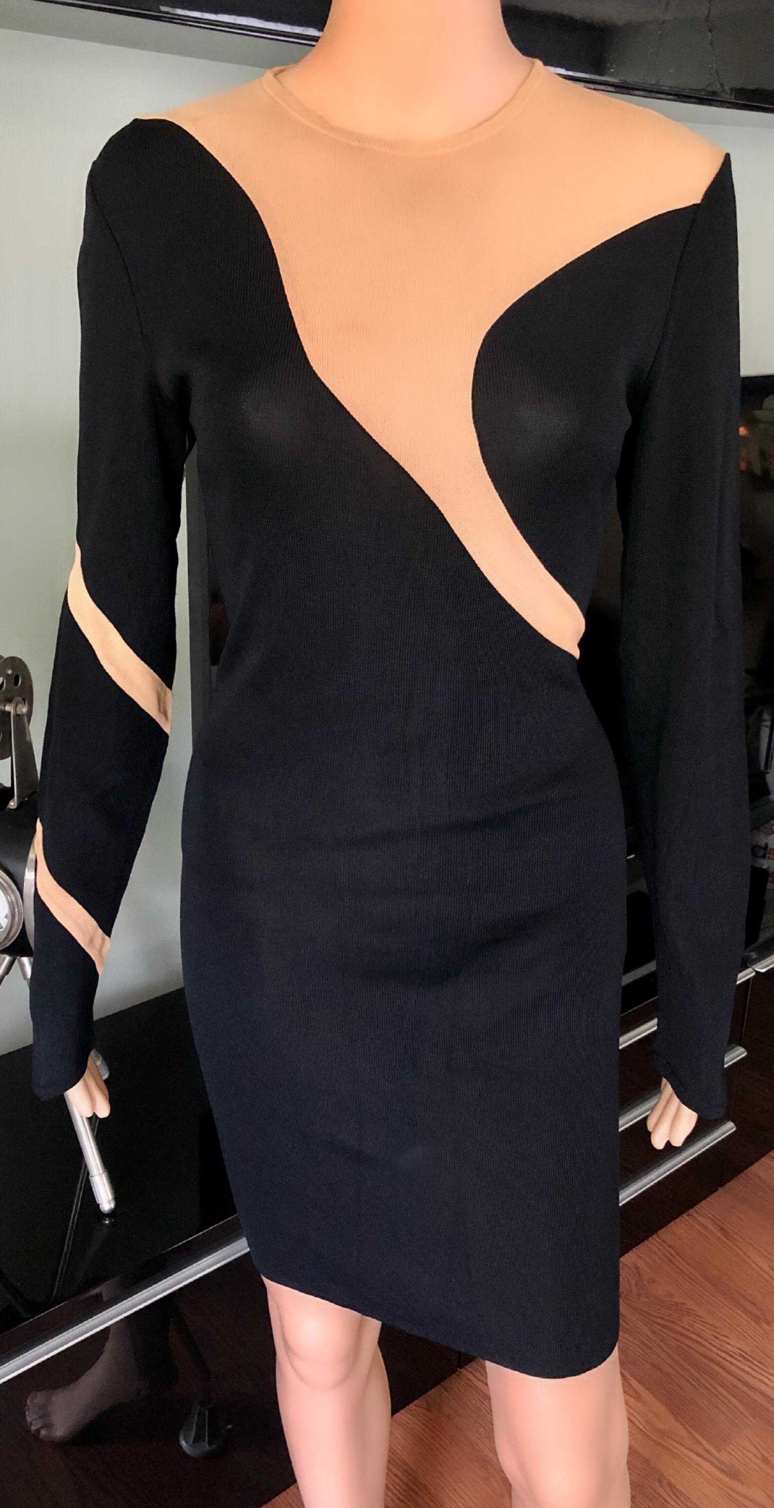 Thierry Mugler Vintage Semi-Sheer Panels Bodycon Black Dress  For Sale 1