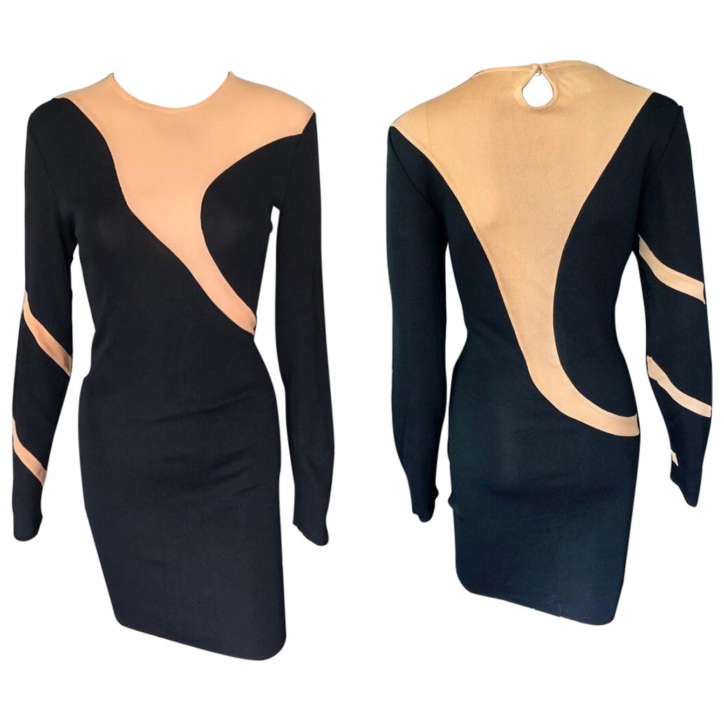 Thierry Mugler Vintage Semi-Sheer Panels Bodycon Black Dress 