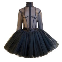 Thierry Mugler Vintage Sheer Blouse and Tulle Skirt Fall 1992 Size 40FR