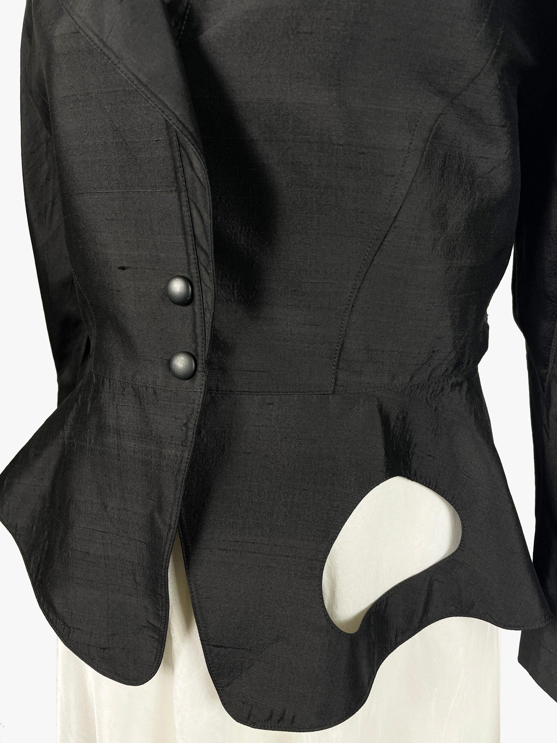 Black Thierry Mugler Vintage Silk Blazer with Architectural Cut, 1990s