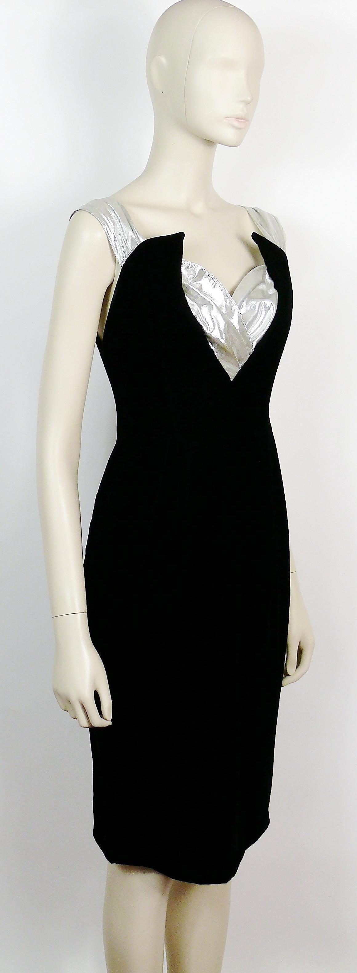 THIERRY MUGLER rare vintage silver and black velvet dress.

This dress features :
- Black velvet with silver lame fabric on the front neckline and shoulders.
- Structured corset bodice (internal stiffening and boning) featuring THIERRY MUGLERS's