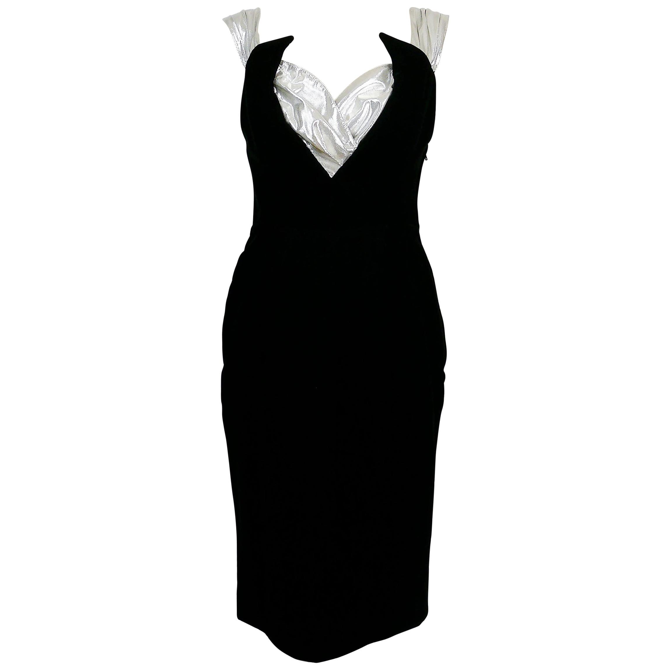 Thierry Mugler Vintage Silver and Black Velvet Iconic Dress