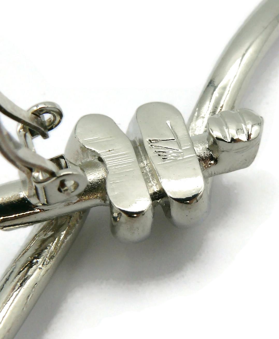 THIERRY MUGLER Vintage Silver Tone Barbed Wire Clip-On Earrings 4