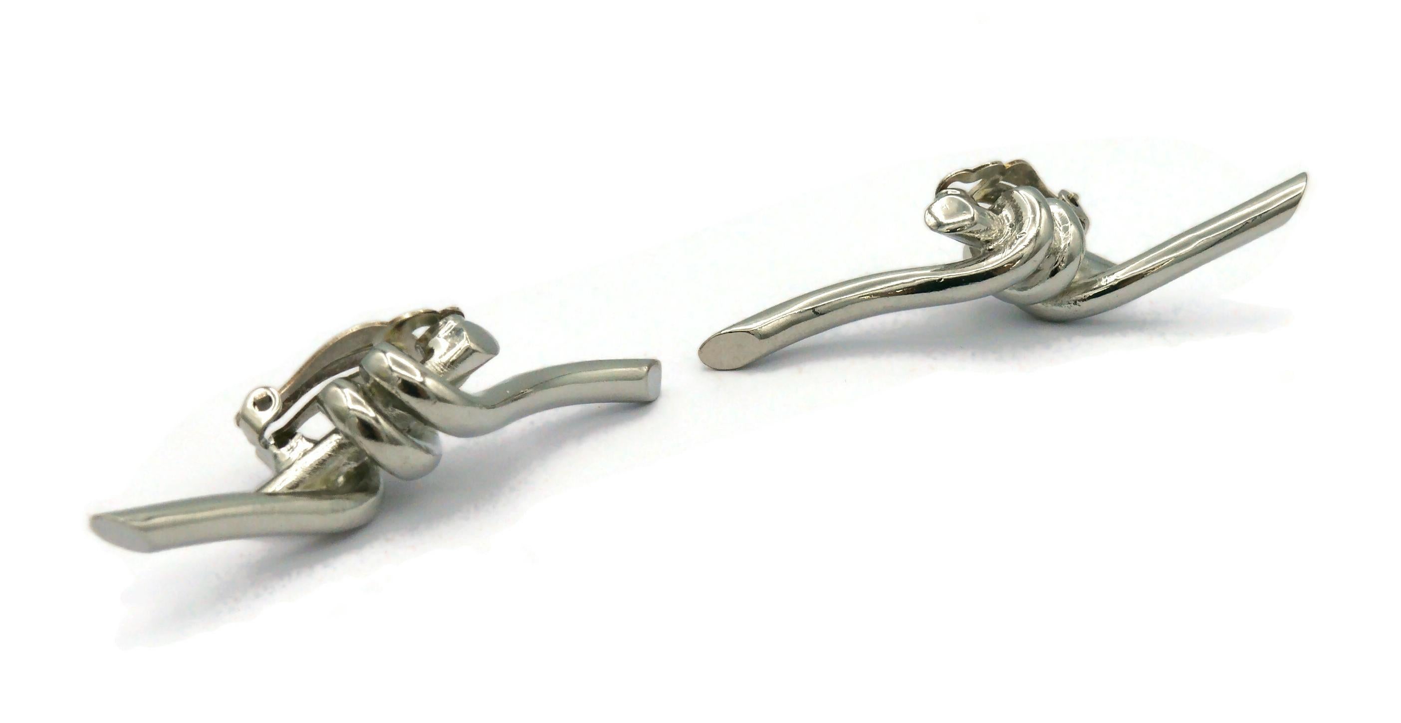 THIERRY MUGLER Vintage Silver Tone Barbed Wire Clip-On Earrings 2