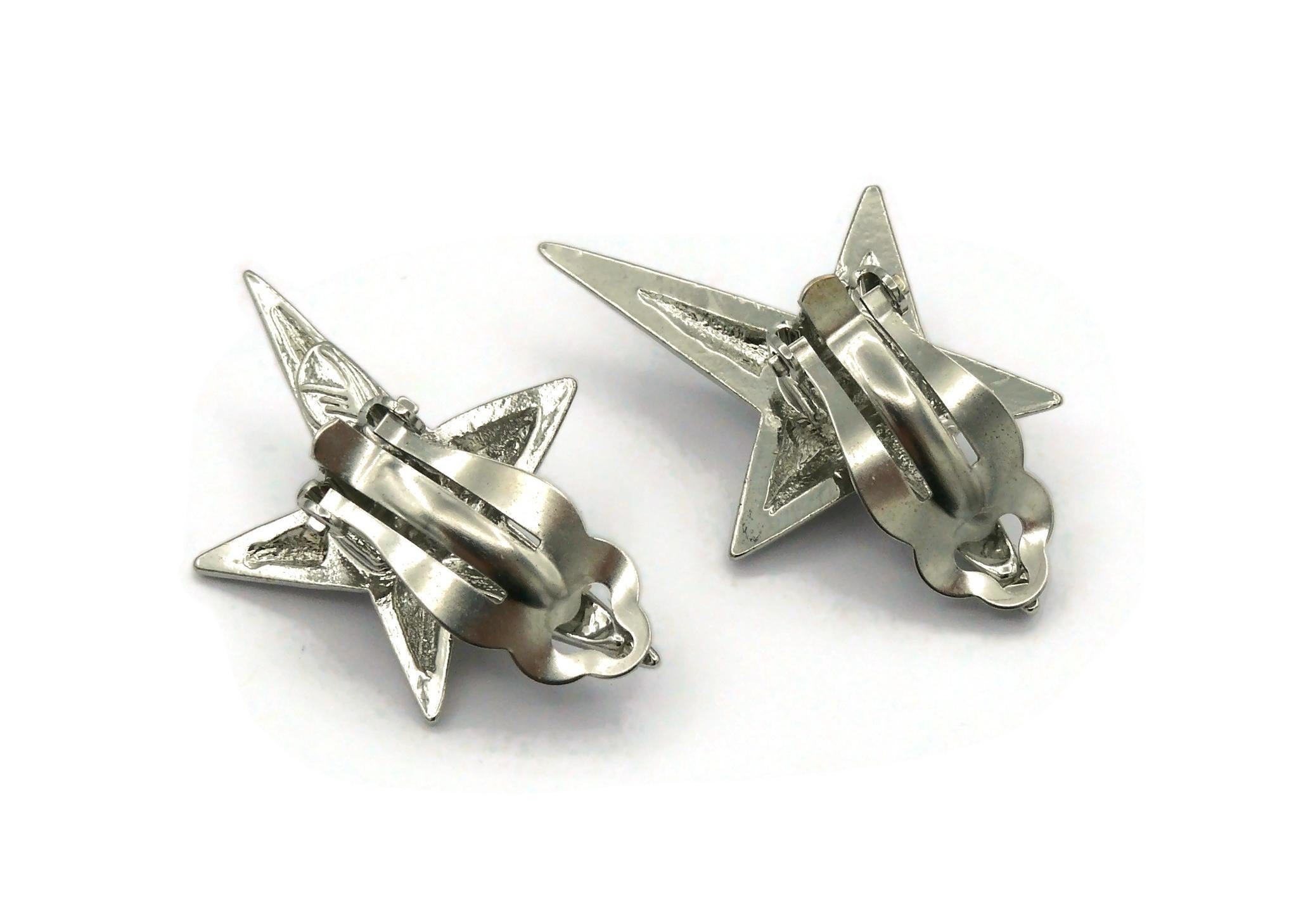 THIERRY MUGLER Vintage Silver Tone Iconic Star Clip-On Earrings In Good Condition In Nice, FR