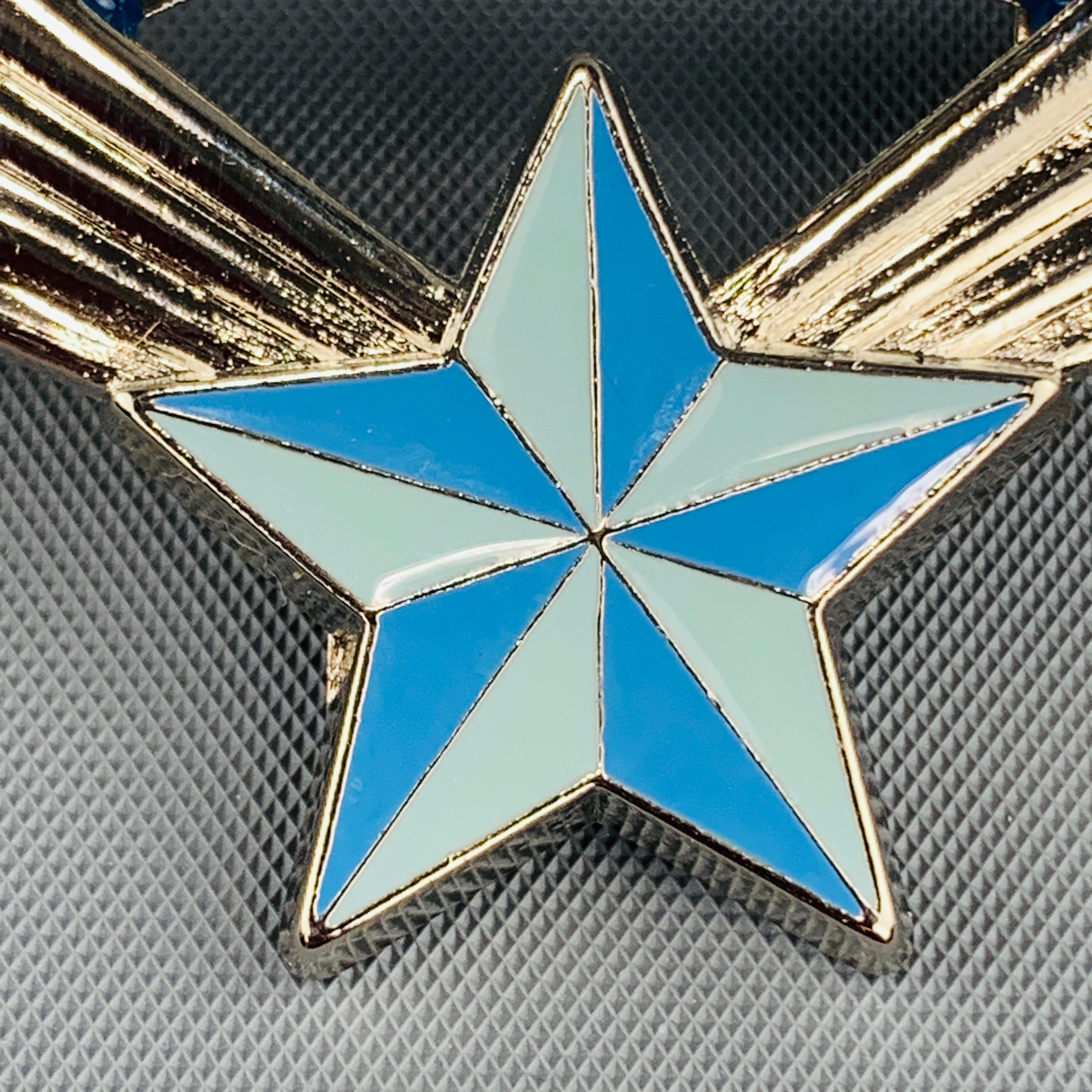 THIERRY MUGLER Vintage Silver Tone Metal Blue Star Logo Pin In New Condition In San Francisco, CA