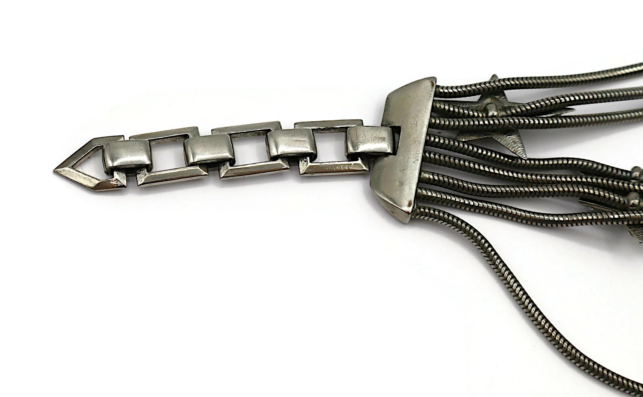 THIERRY MUGLER Vintage Silver Tone Stars Choker Necklace For Sale 7