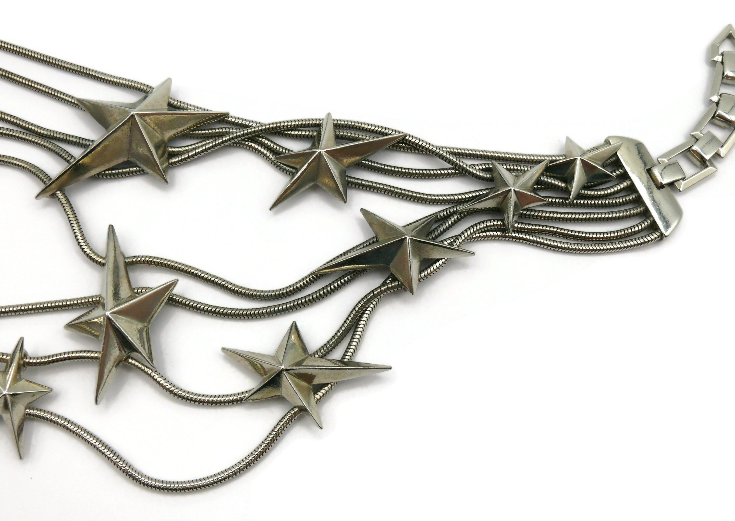 THIERRY MUGLER Vintage Silver Tone Stars Choker Necklace 6