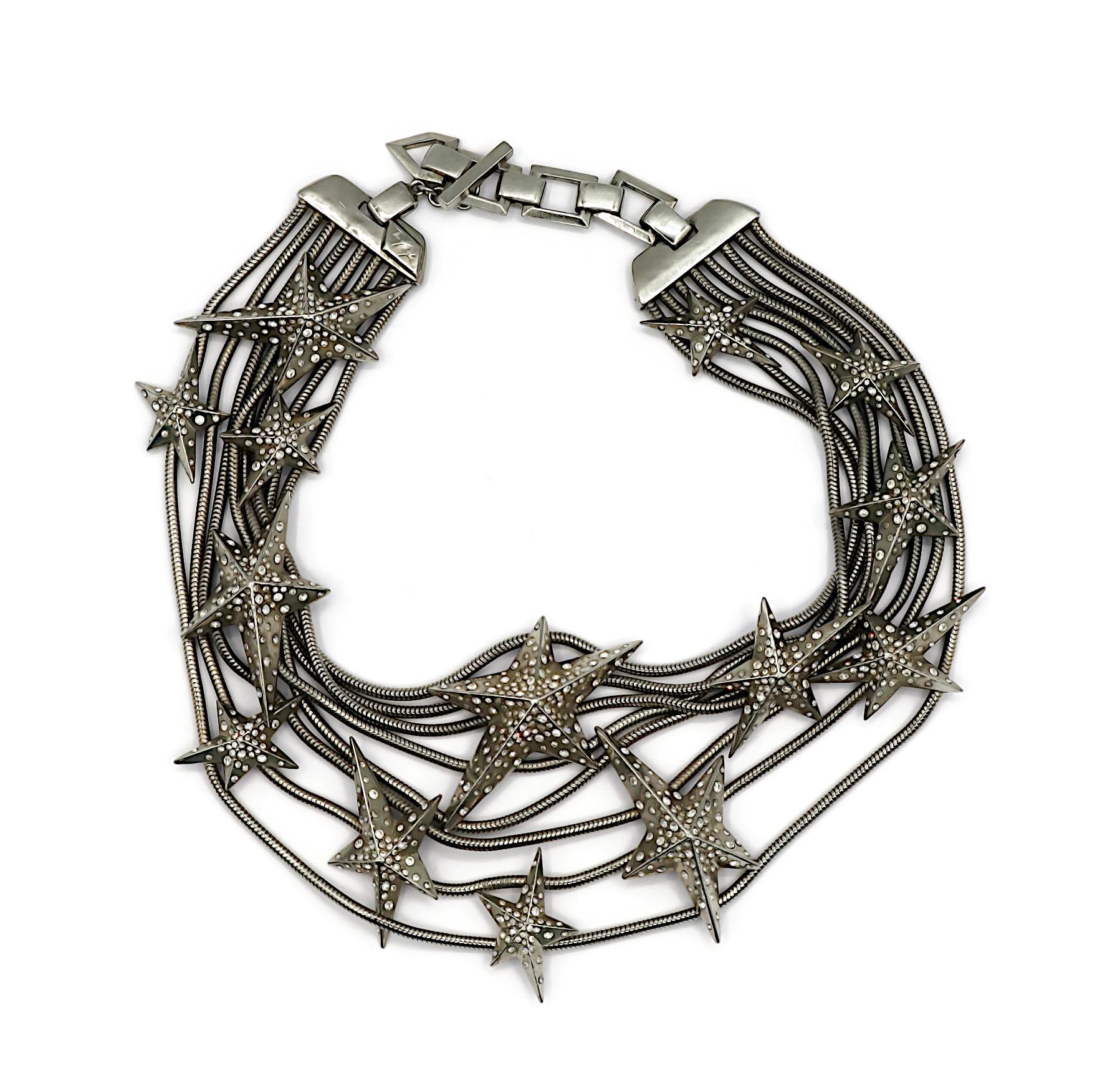 THIERRY MUGLER Vintage Silver Tone Stars Choker Necklace In Good Condition For Sale In Nice, FR