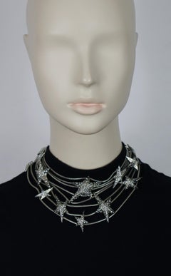 THIERRY MUGLER Vintage Silver Tone Stars Choker Necklace