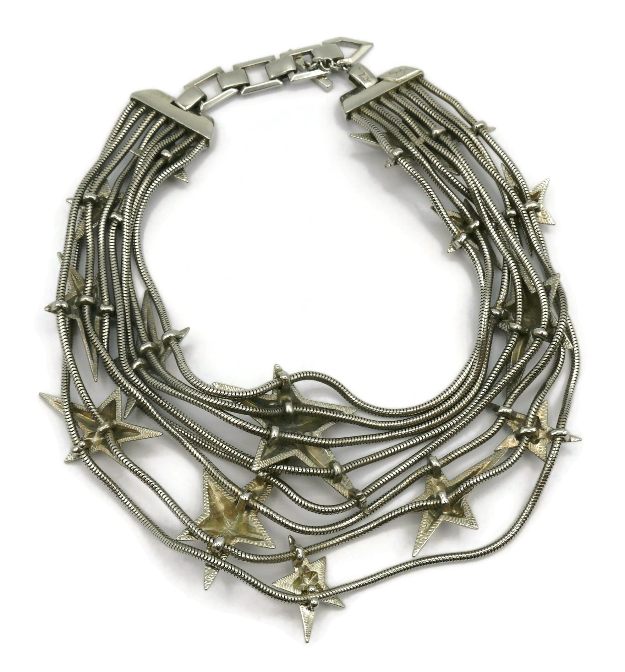 THIERRY MUGLER Vintage Silver Tone Stars Choker Necklace 2