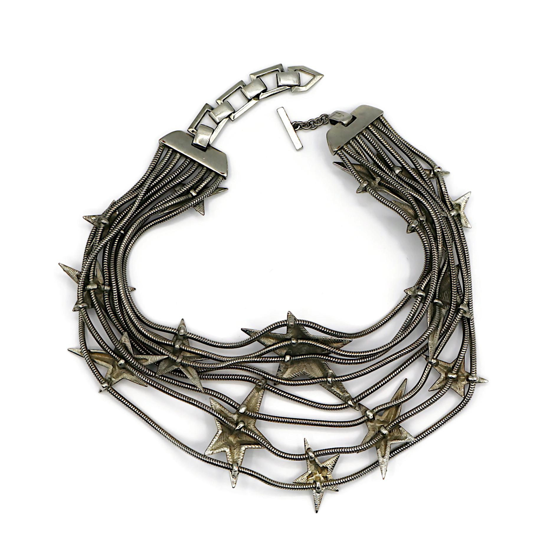 THIERRY MUGLER Vintage Silver Tone Stars Choker Necklace For Sale 6
