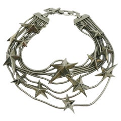 THIERRY MUGLER Vintage Silver Tone Stars Choker Necklace