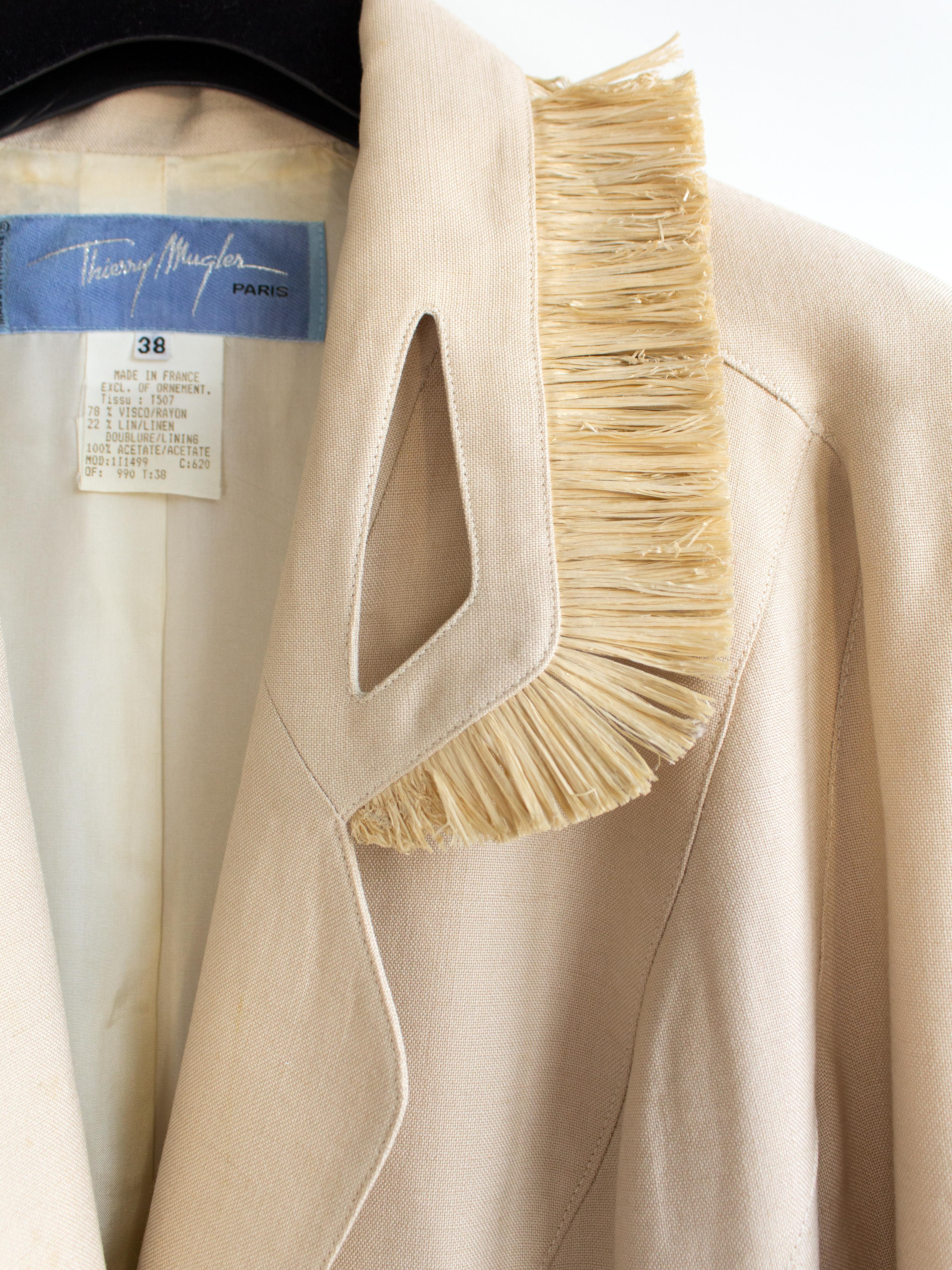 Thierry Mugler Vintage Spring/Summer 1995 Beige Linen Straw Raffia Jacket 6