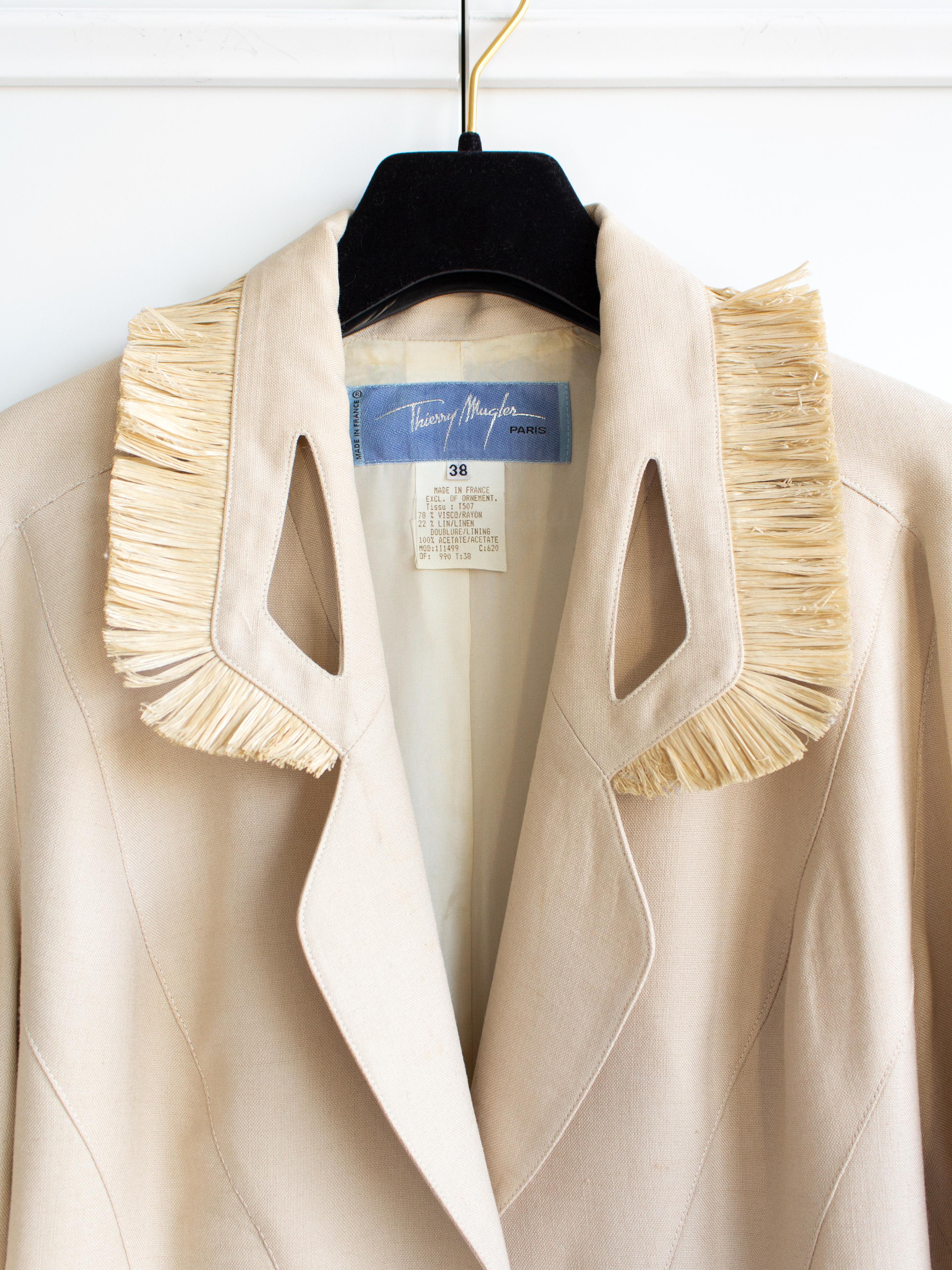 Thierry Mugler Vintage Spring/Summer 1995 Beige Linen Straw Raffia Jacket 2