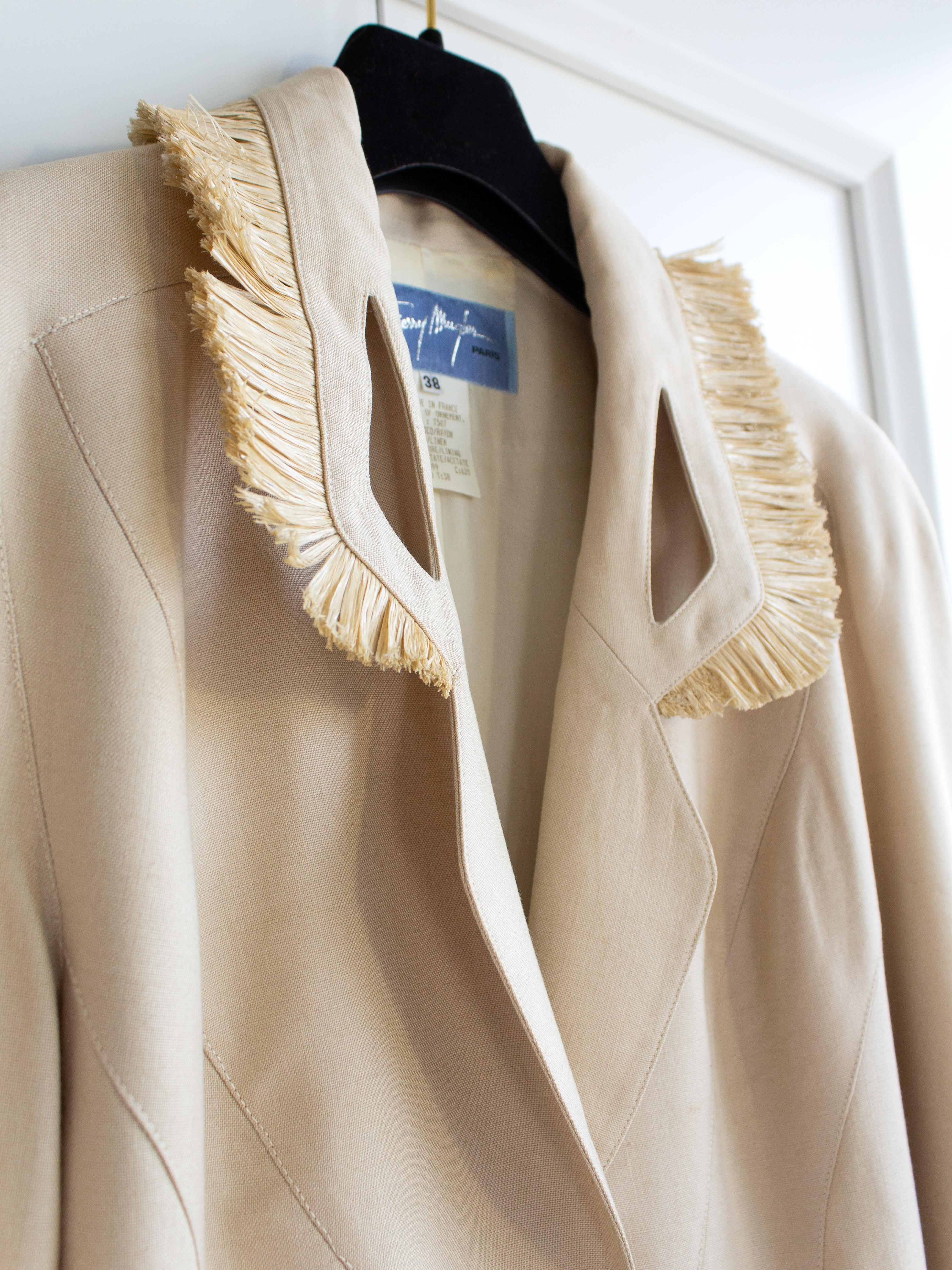 Thierry Mugler Vintage Spring/Summer 1995 Beige Linen Straw Raffia Jacket 5