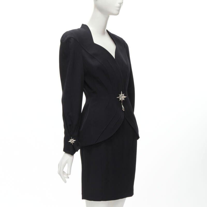 Black THIERRY MUGLER Vintage Star button space age curved collar power blazer IT9AT S For Sale