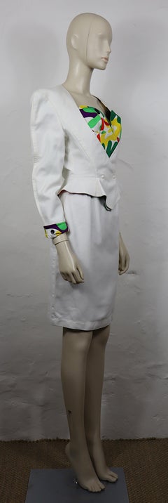THIERRY MUGLER Vintage Three-Piece White Cotton Skirt Suit with Corset