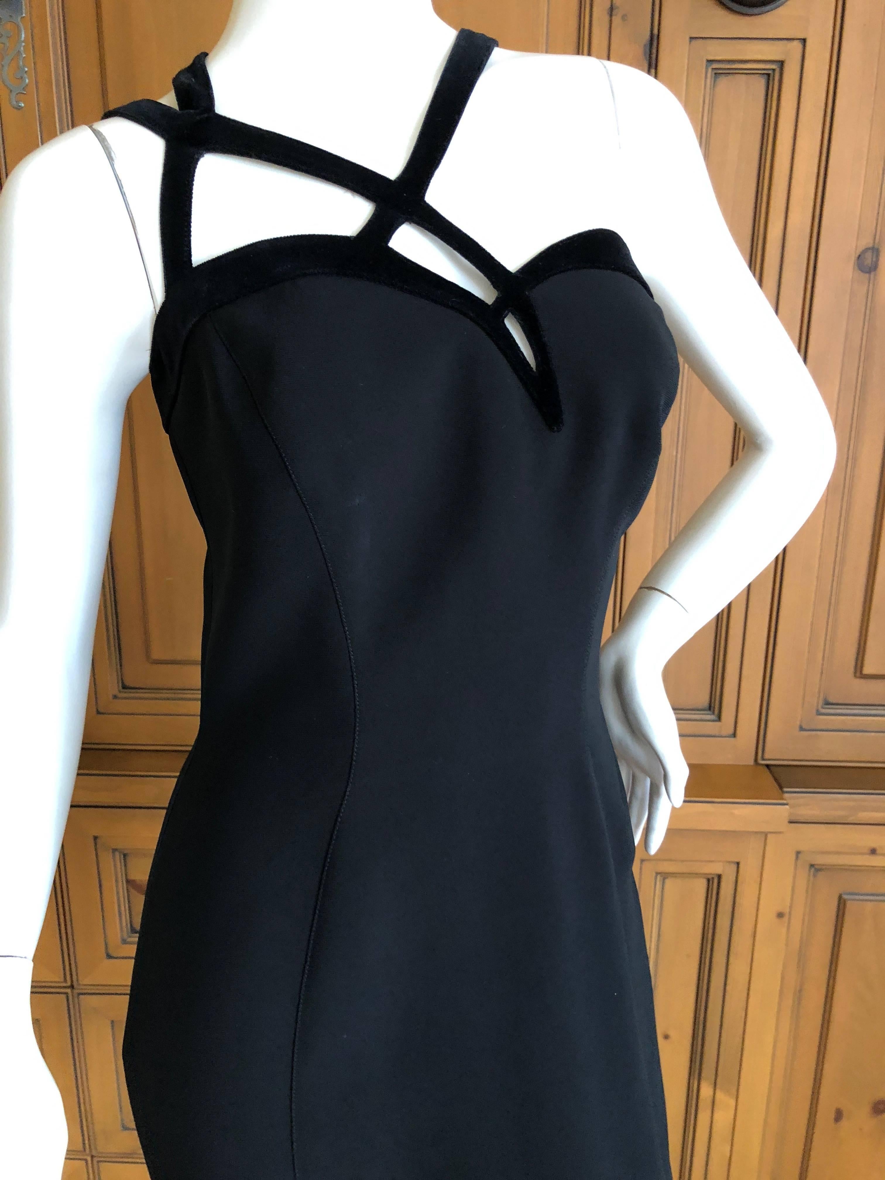 Black Thierry Mugler Vintage Velvet Trimmed Evening Dress For Sale
