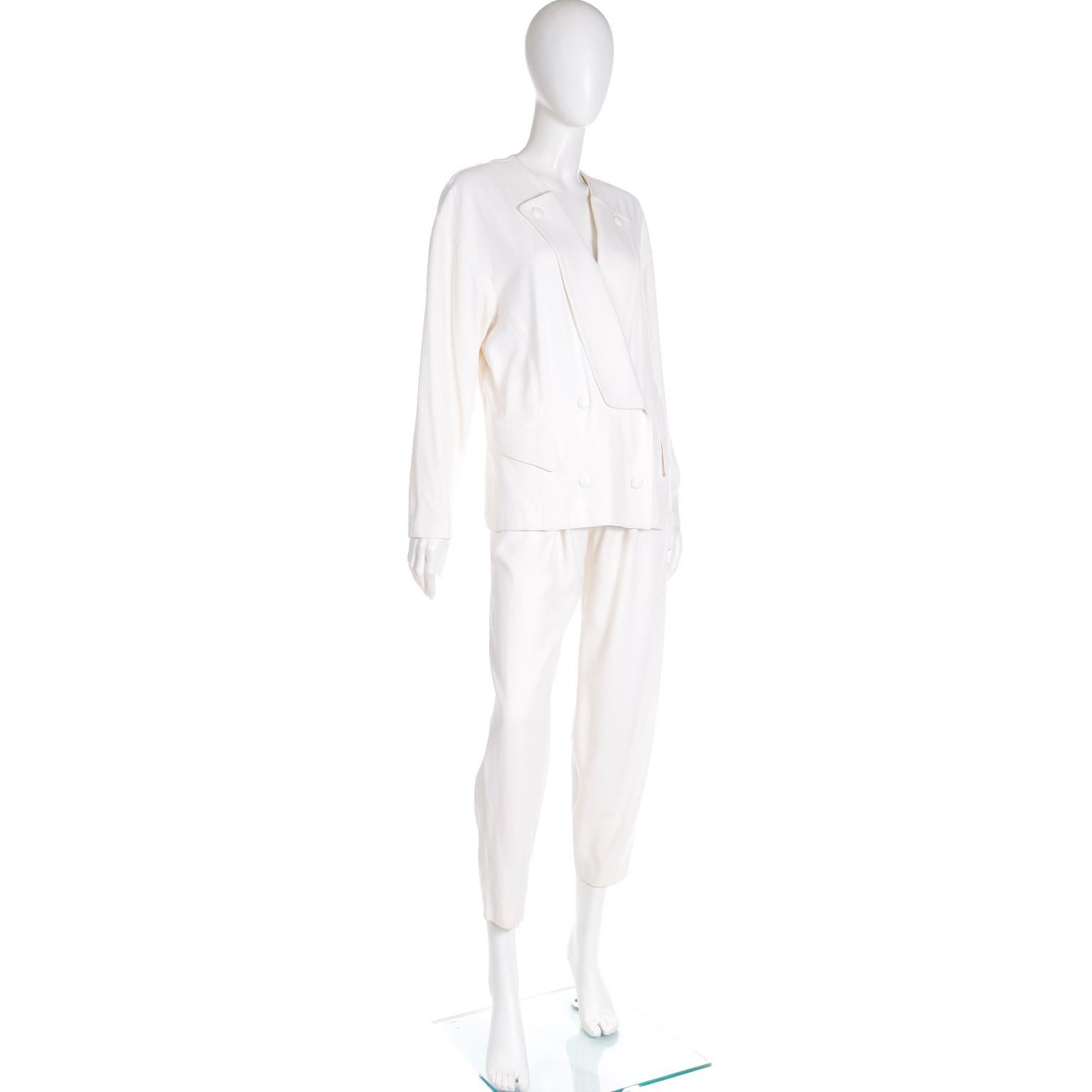 Thierry Mugler Vintage White 2 Pc Suit Jacket & Trousers Outfit  In Excellent Condition For Sale In Portland, OR