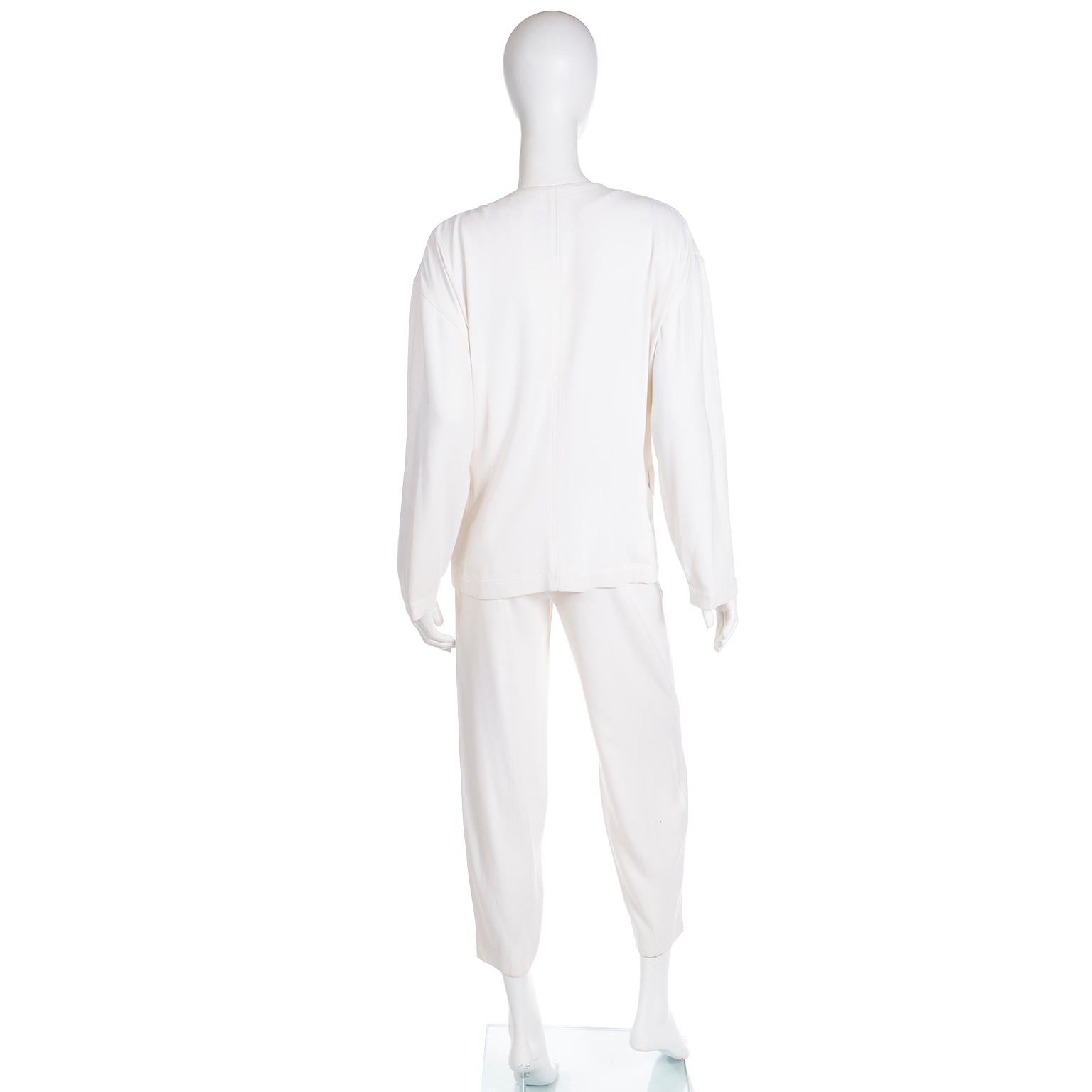 Ensemble 2 pièces veste et pantalon de costume blanc vintage Thierry Mugler  en vente 1