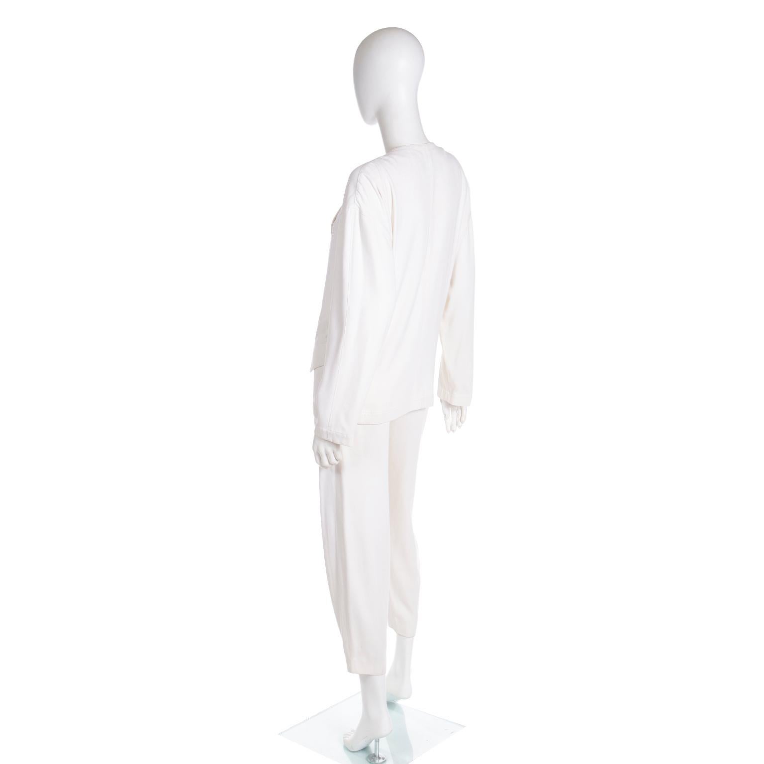 Thierry Mugler Vintage White 2 Pc Suit Jacket & Trousers Outfit  For Sale 2