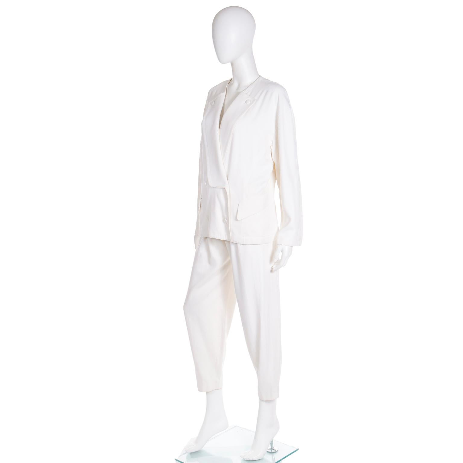 Ensemble 2 pièces veste et pantalon de costume blanc vintage Thierry Mugler  en vente 3