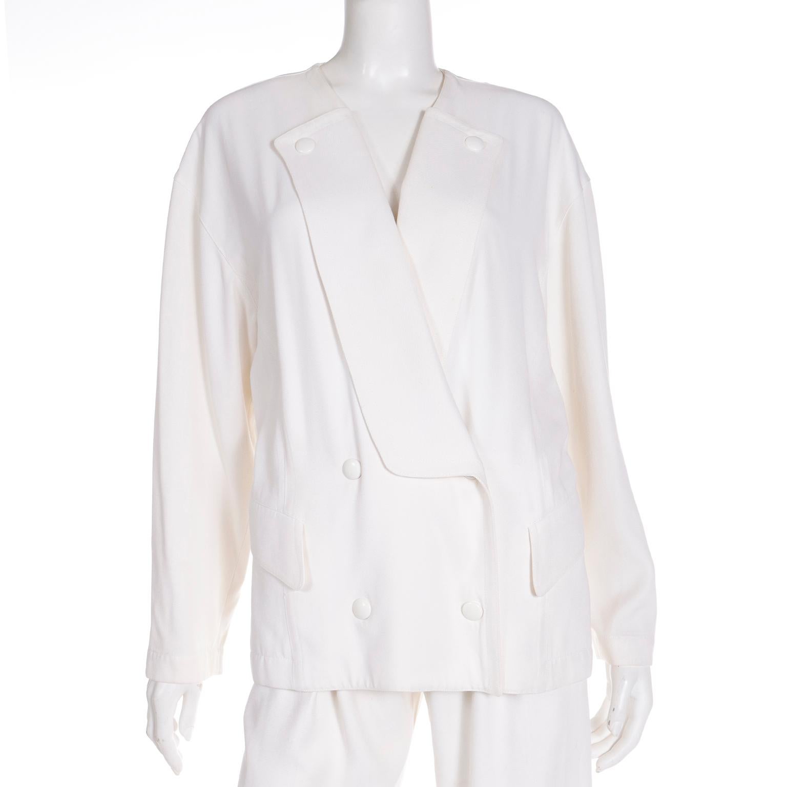 Ensemble 2 pièces veste et pantalon de costume blanc vintage Thierry Mugler  en vente 5