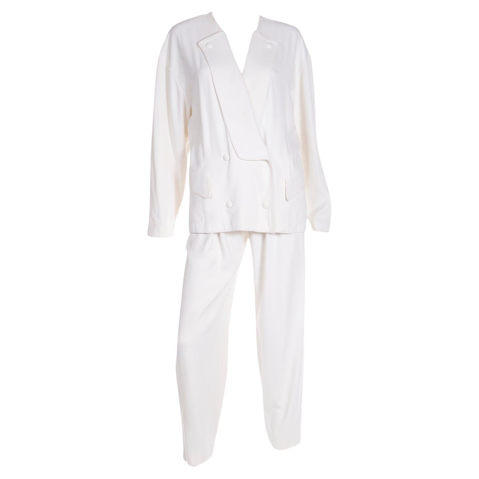 Ensemble 2 pièces veste et pantalon de costume blanc vintage Thierry Mugler  en vente
