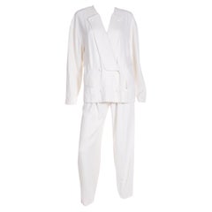 Thierry Mugler Traje Vintage Blanco 2 Piezas Chaqueta y Pantalón Conjunto 