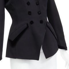 THIERRY MUGLER Vintage  wool curved lapel velvet shadow peplum blazer IT7AR S