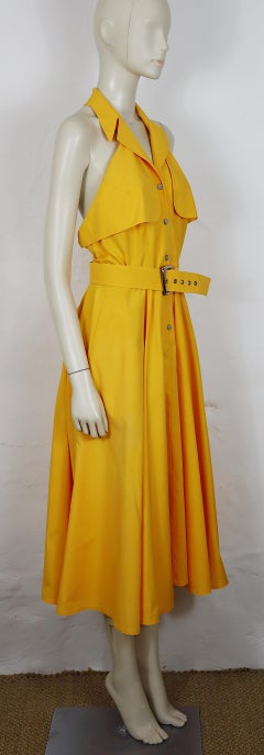 THIERRY MUGLER Vintage Golden Yellow Color Cotton Dress US Size 12