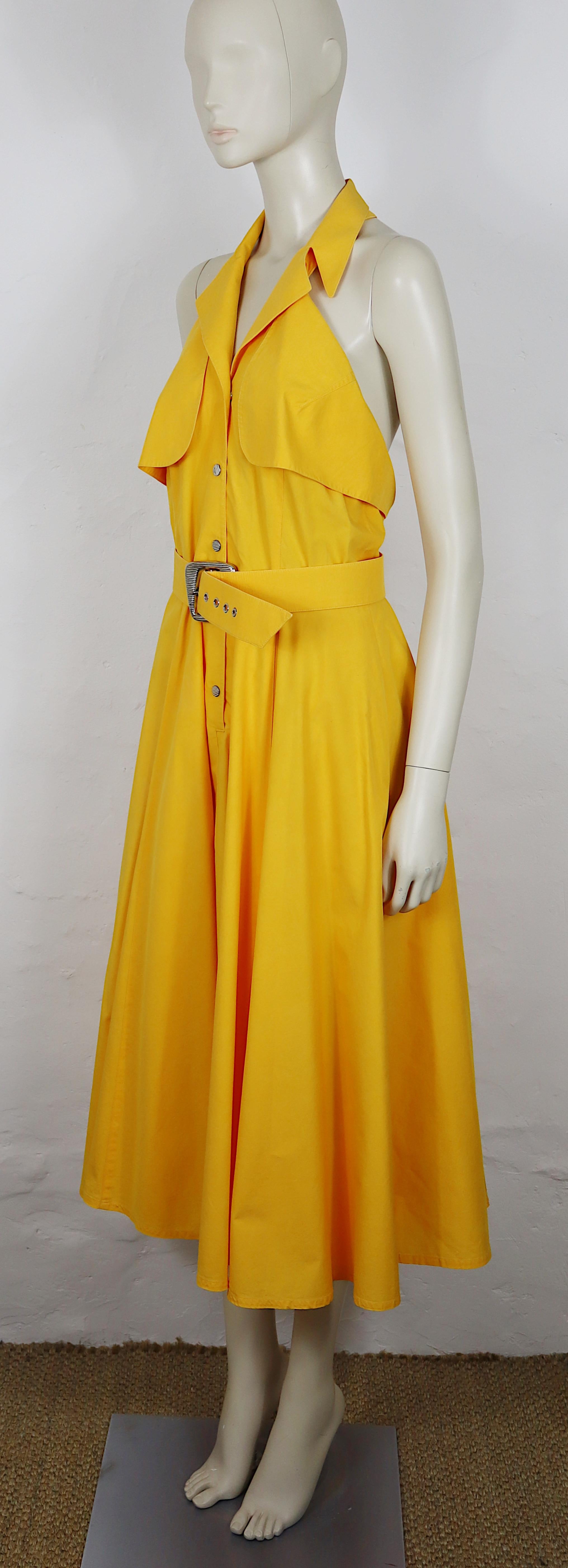 THIERRY MUGLER Vintage Gelbes Baumwollkleid US Größe 12 Damen im Angebot