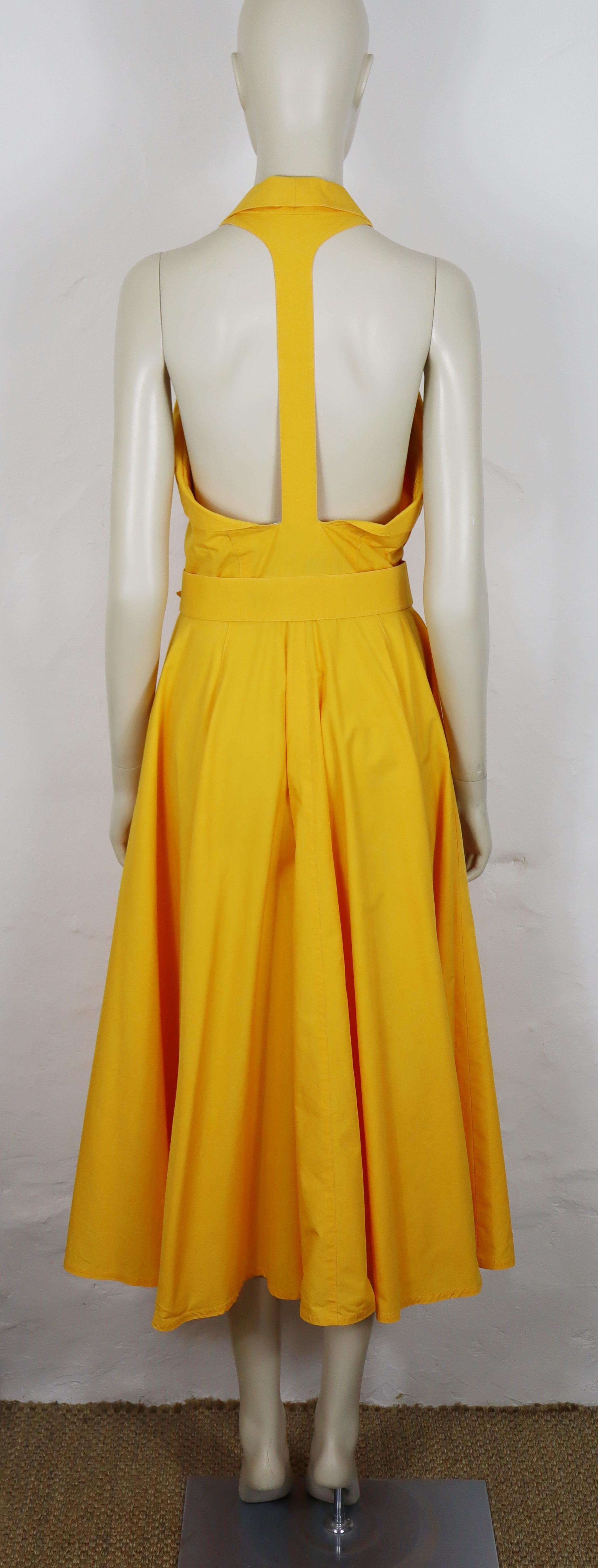 THIERRY MUGLER Vintage Gelbes Baumwollkleid US Größe 12 im Angebot 1