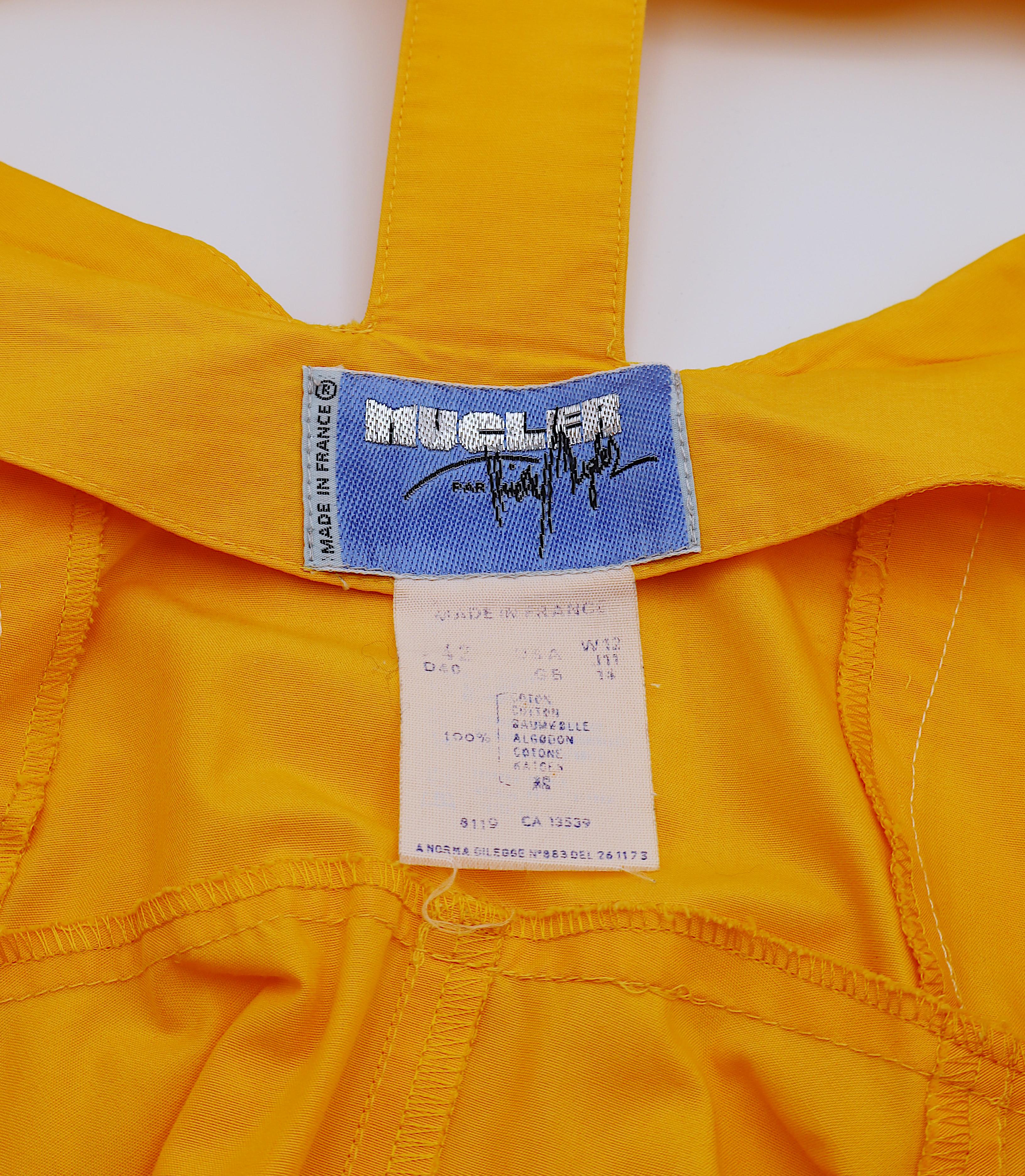 THIERRY MUGLER Vintage Gelbes Baumwollkleid US Größe 12 im Angebot 2