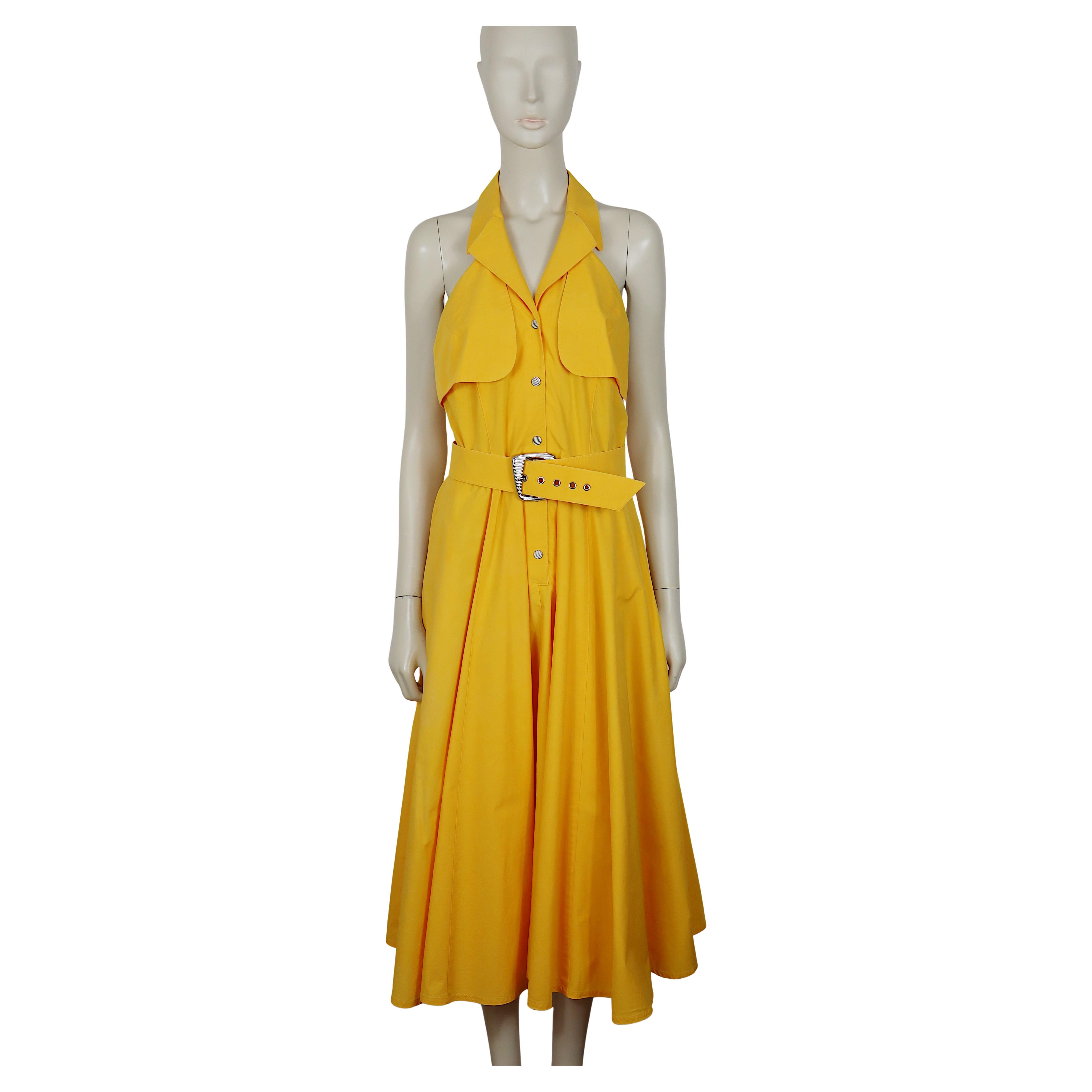 THIERRY MUGLER Robe en coton jaune Vintage Taille 12