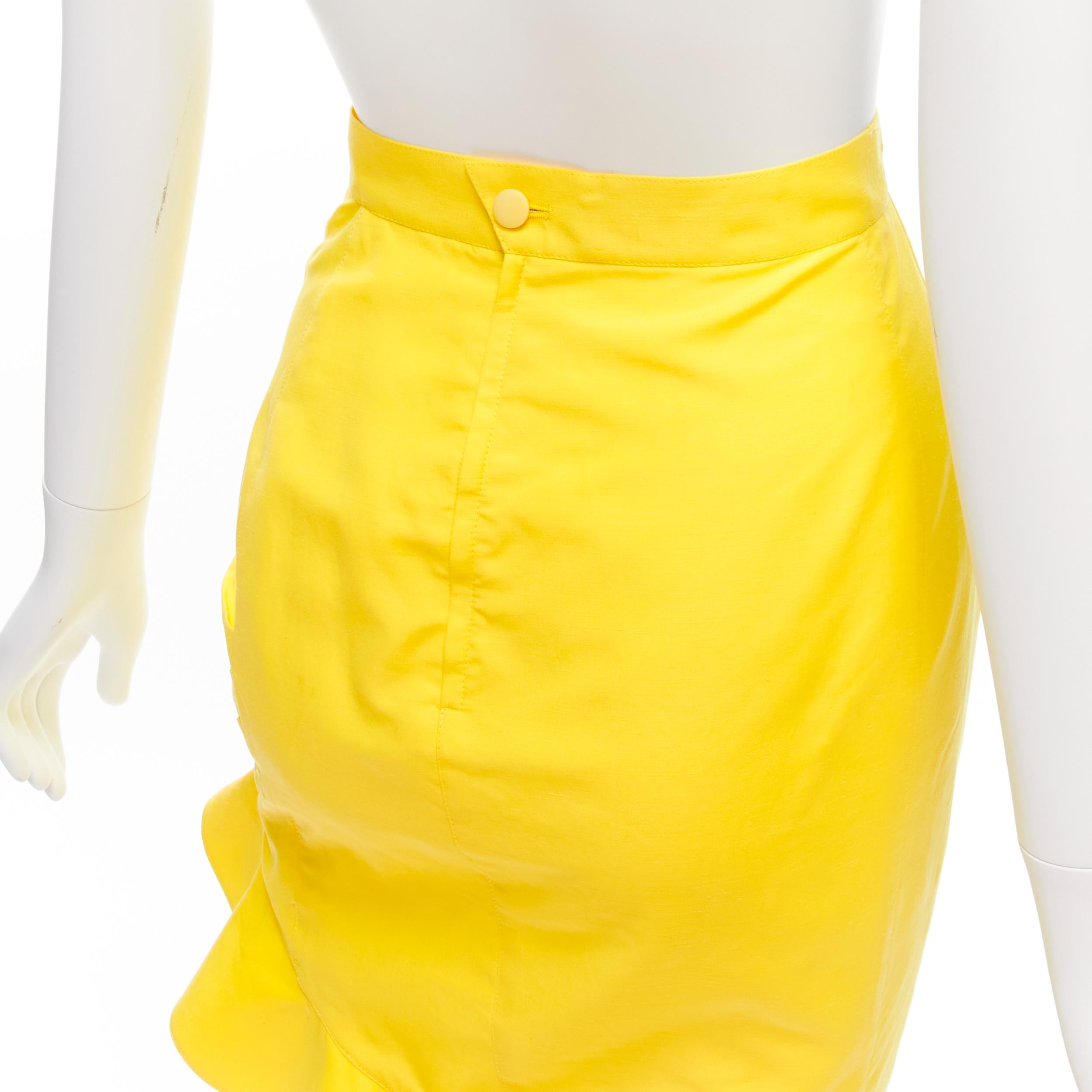 THIERRY MUGLER Vintage yellow wrap front vampire collar ruffle skirt suit IT7AR 6