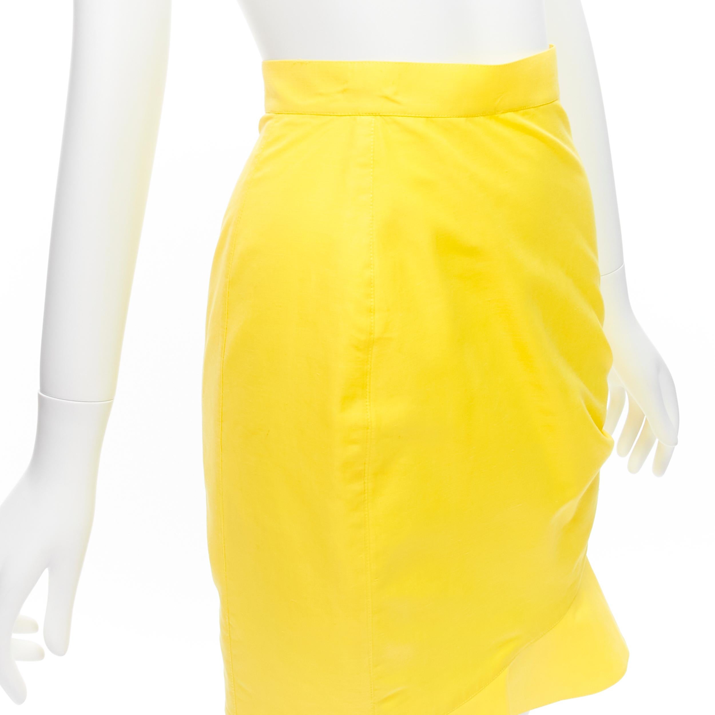 THIERRY MUGLER Vintage yellow wrap front vampire collar ruffle skirt suit IT7AR 7
