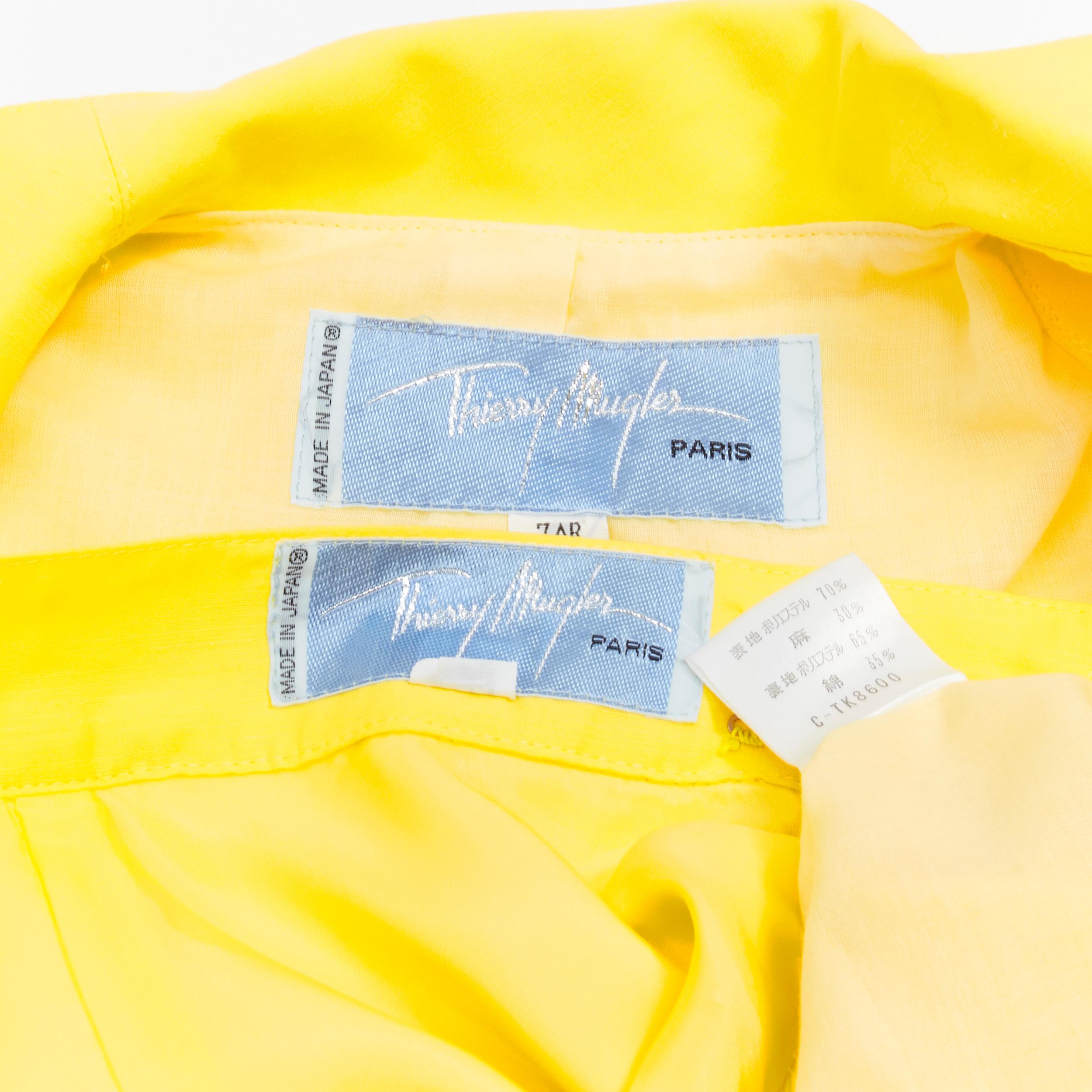THIERRY MUGLER Vintage yellow wrap front vampire collar ruffle skirt suit IT7AR 8