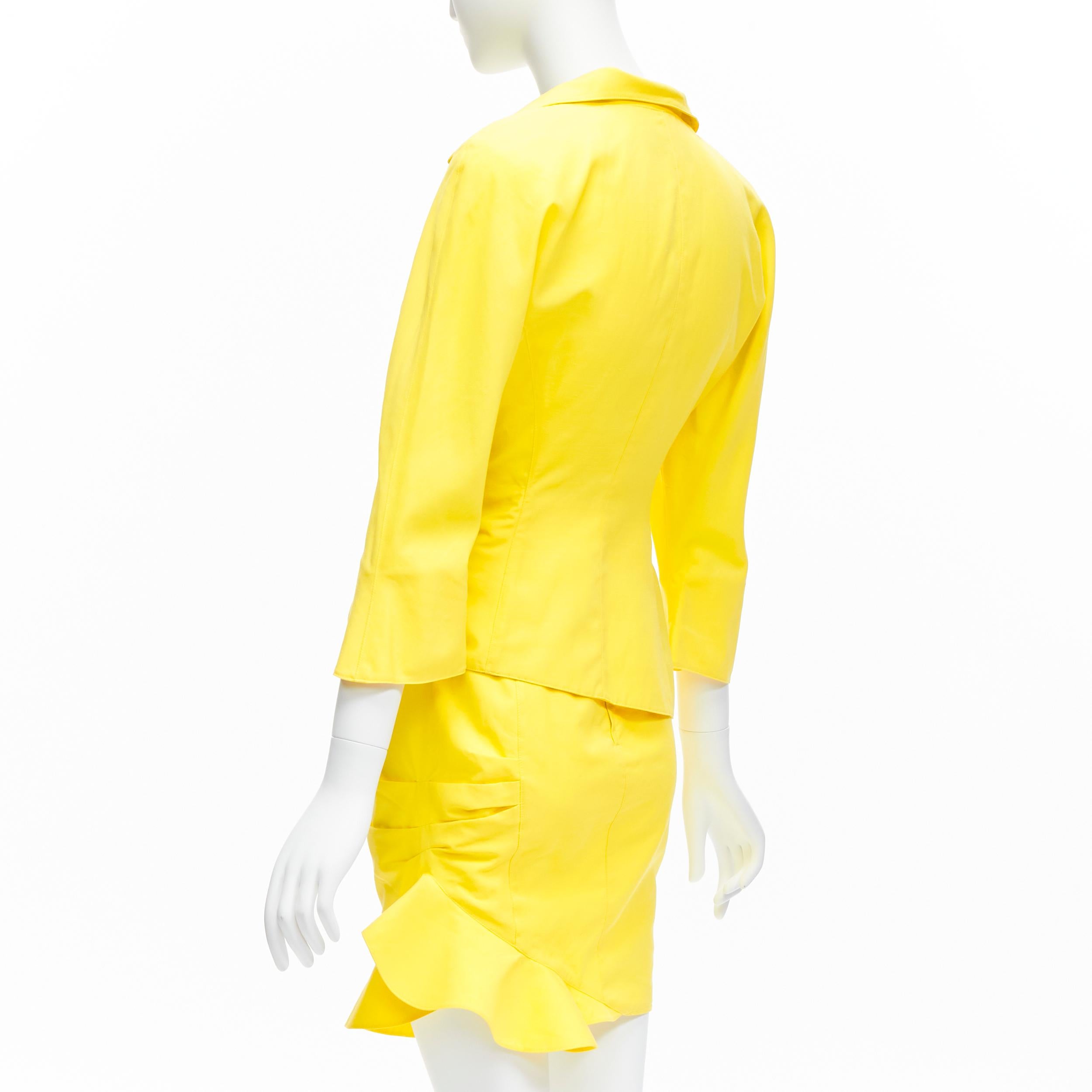 THIERRY MUGLER Vintage yellow wrap front vampire collar ruffle skirt suit IT7AR 1