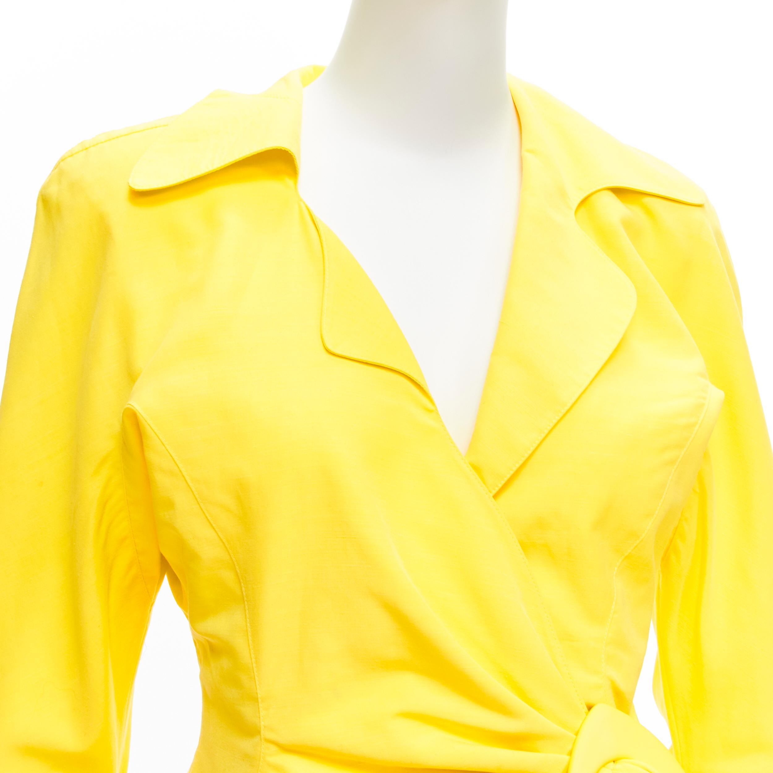 THIERRY MUGLER Vintage yellow wrap front vampire collar ruffle skirt suit IT7AR 2