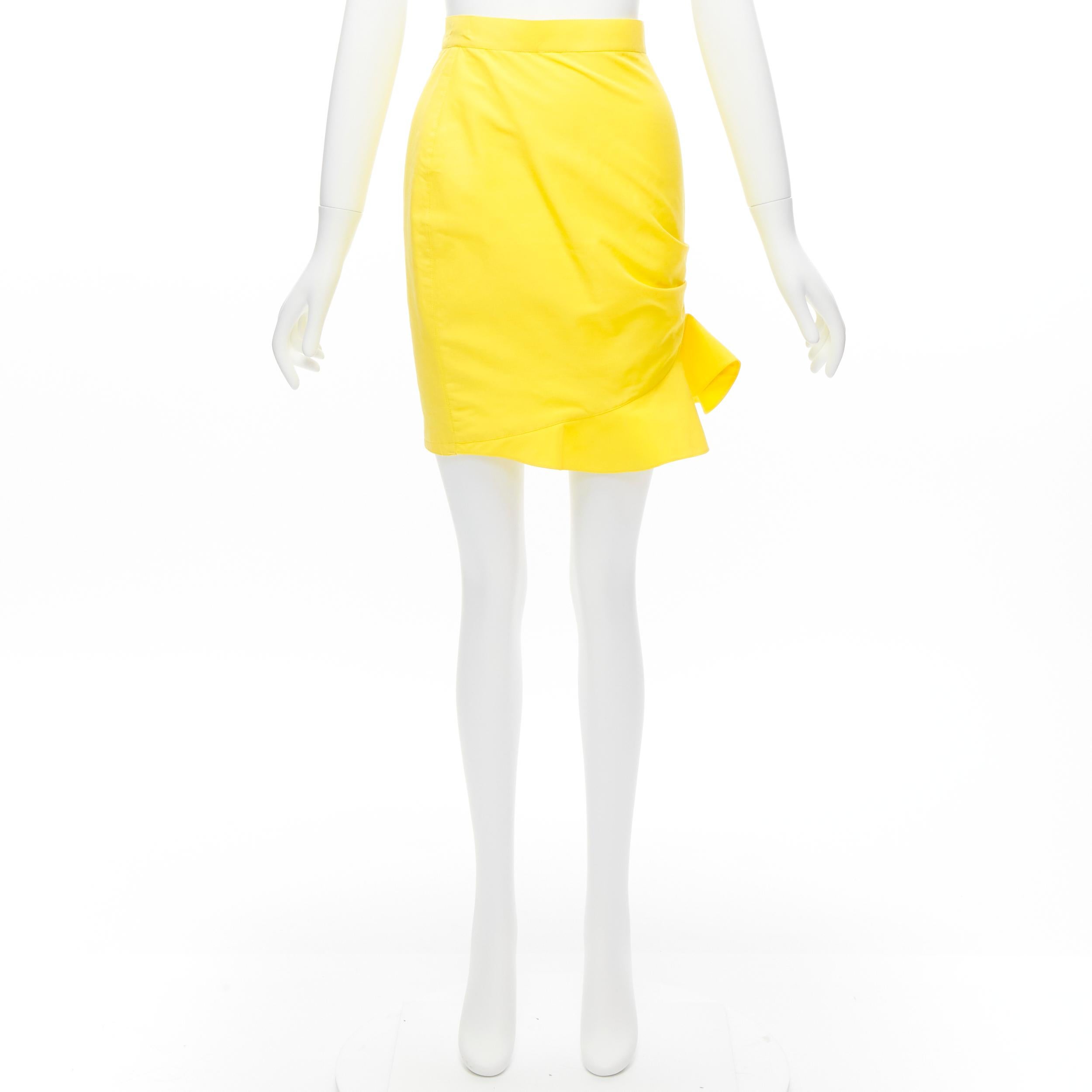 THIERRY MUGLER Vintage yellow wrap front vampire collar ruffle skirt suit IT7AR 3