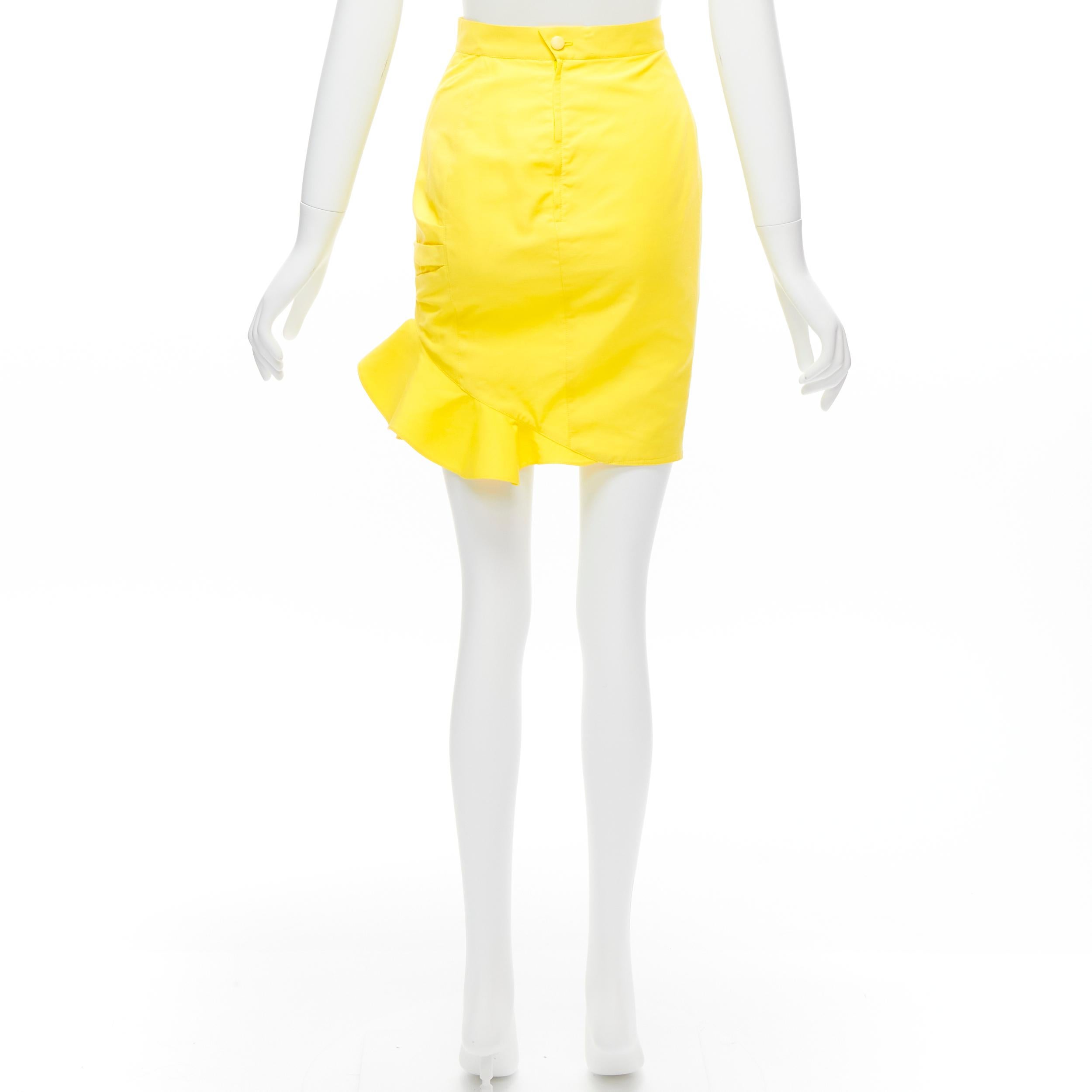 THIERRY MUGLER Vintage yellow wrap front vampire collar ruffle skirt suit IT7AR 4