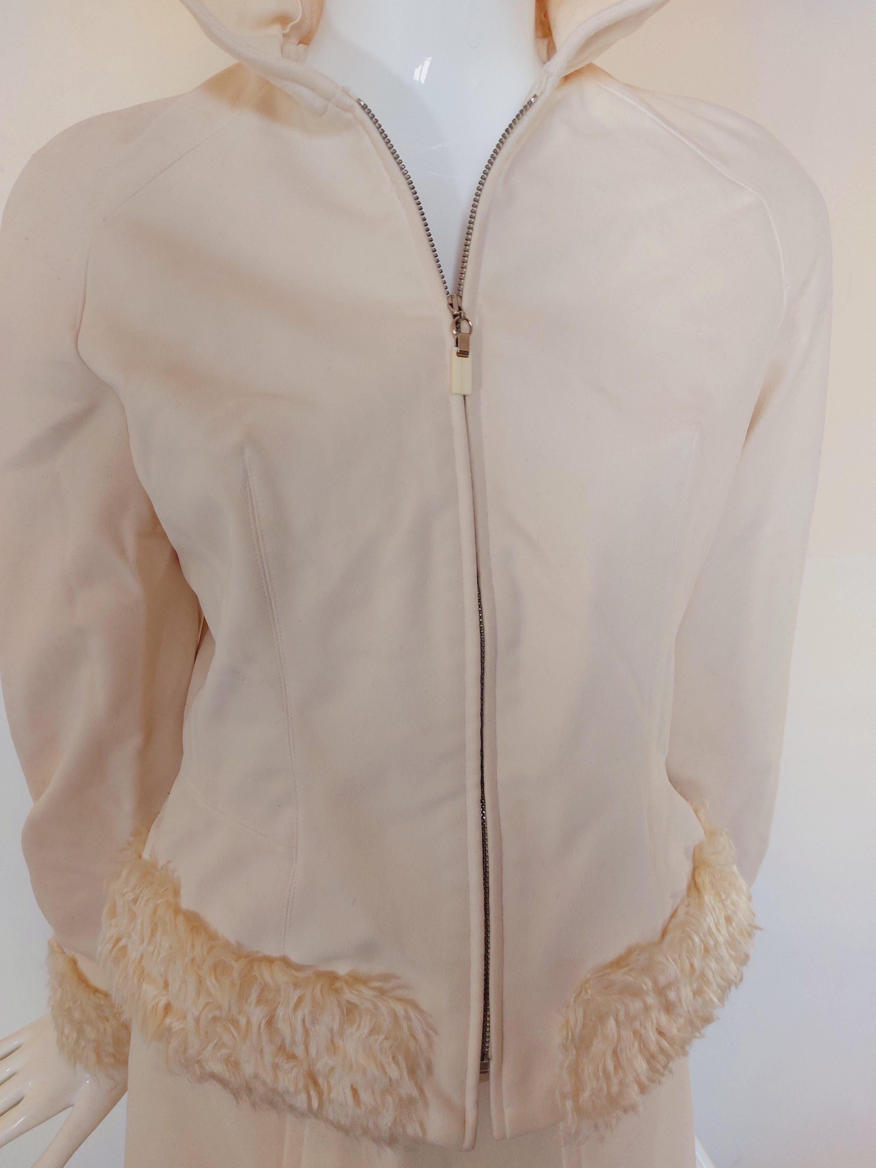 Thierry Mugler White Faux Fur Beige Snow Winter Trousers Jacket Coat Skirt Suit 7