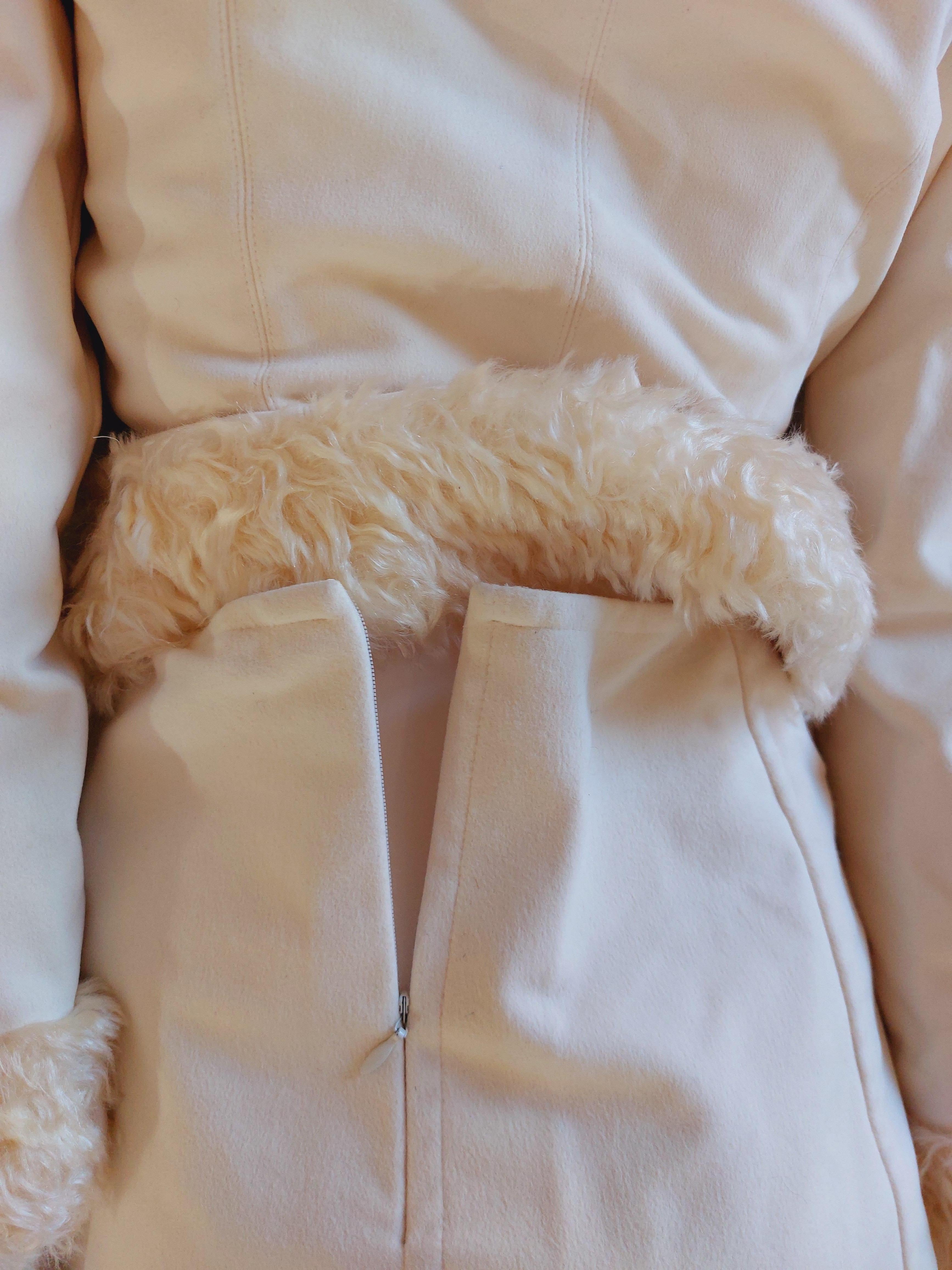 Thierry Mugler White Faux Fur Beige Snow Winter Trousers Jacket Coat Skirt Suit 10