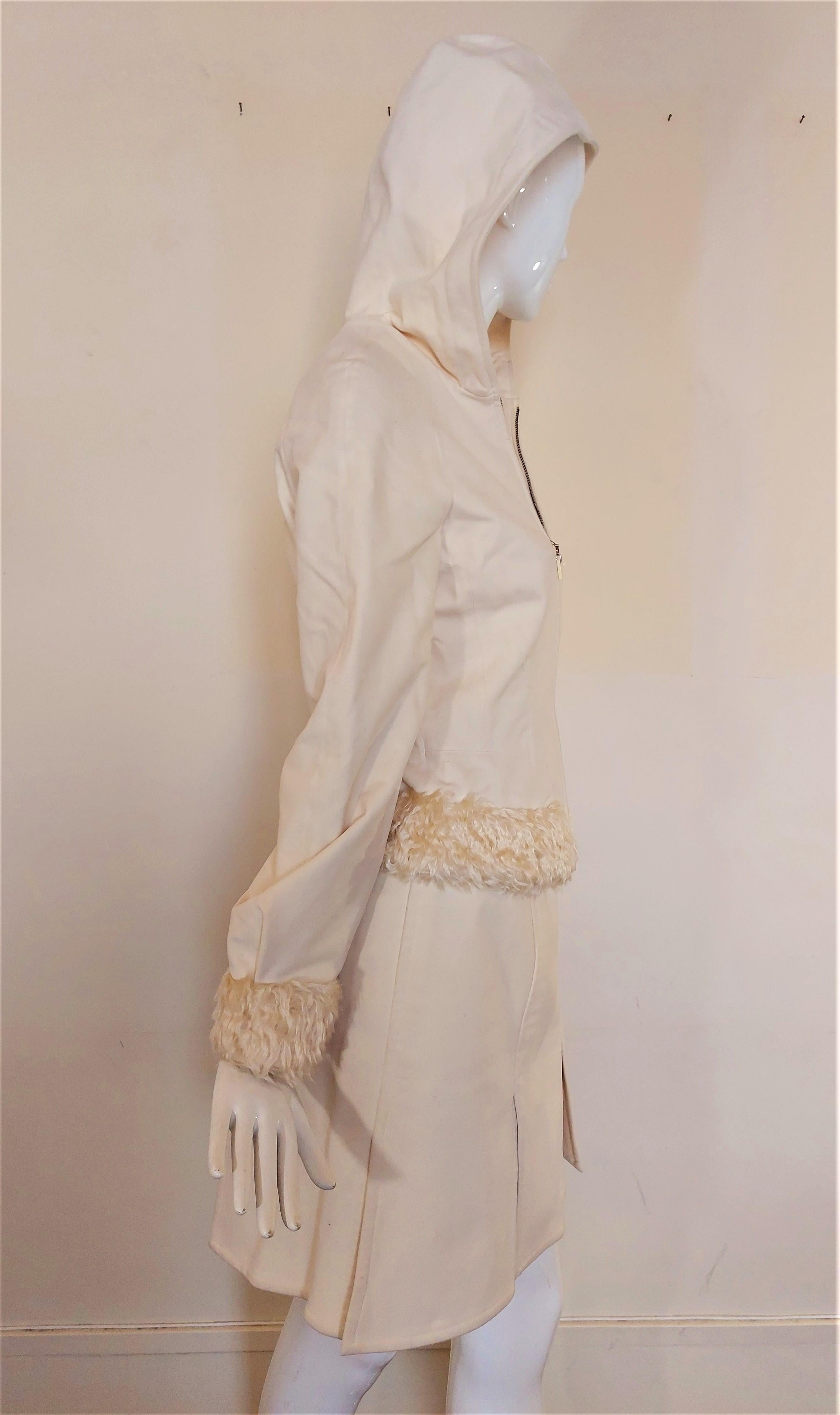 Thierry Mugler White Faux Fur Beige Snow Winter Trousers Jacket Coat Skirt Suit In Excellent Condition In PARIS, FR