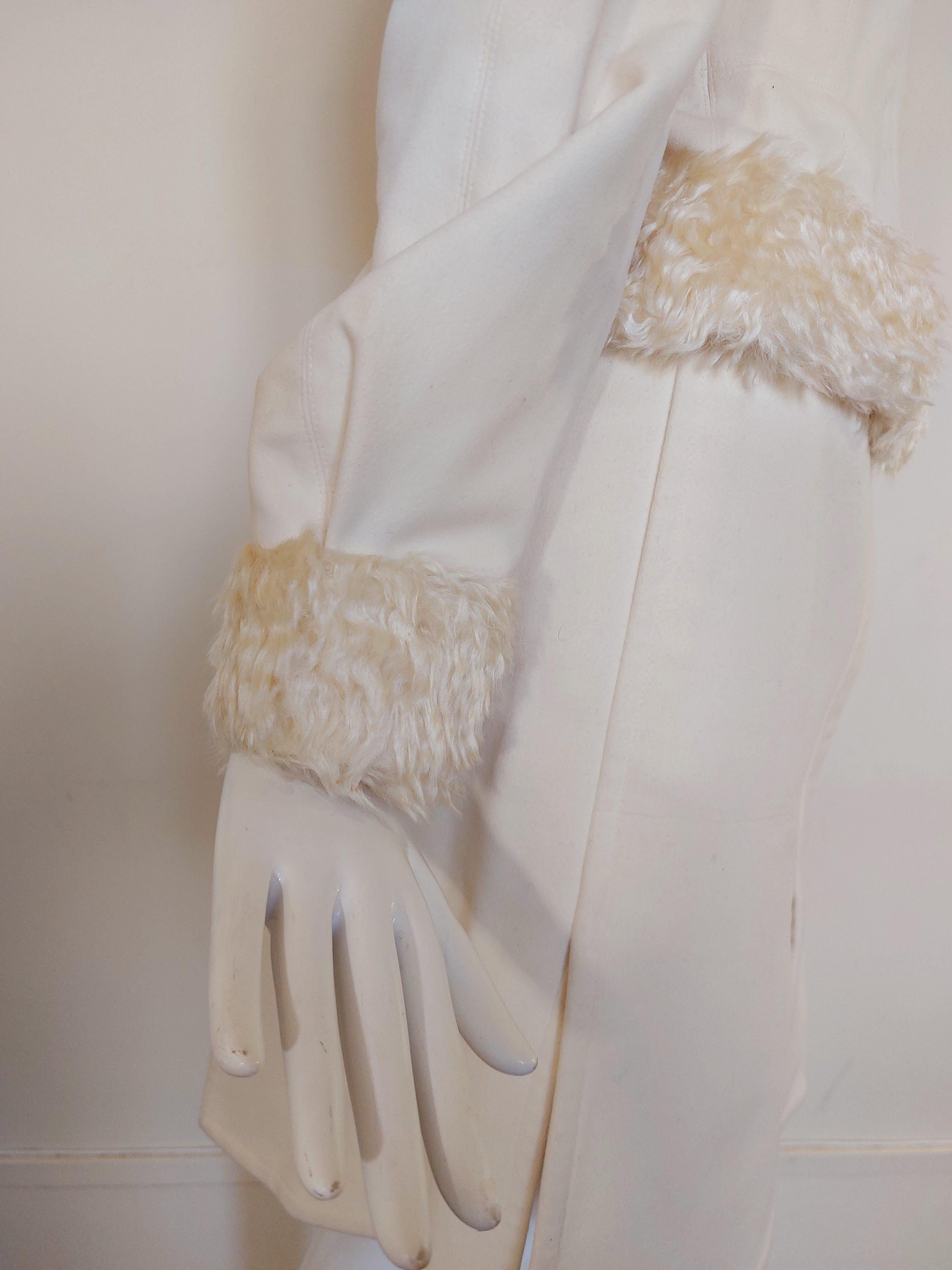 Women's Thierry Mugler White Faux Fur Beige Snow Winter Trousers Jacket Coat Skirt Suit