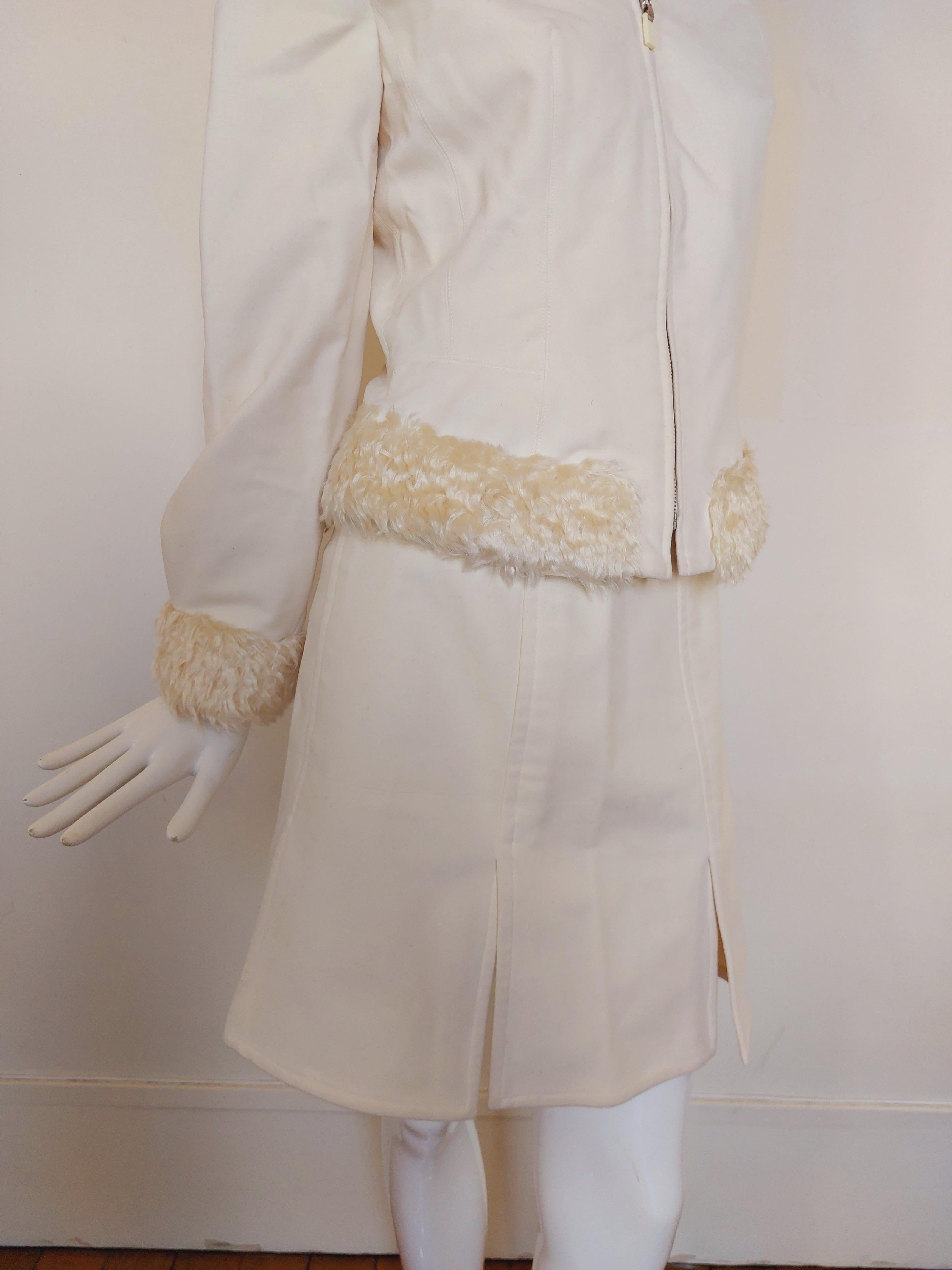 Thierry Mugler White Faux Fur Beige Snow Winter Trousers Jacket Coat Skirt Suit 3
